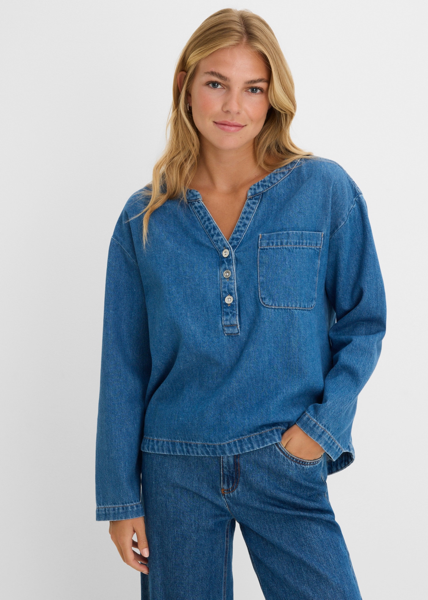 bonprix Tunika, aus reiner Baumwolle, Oversize-Passform, Langarm