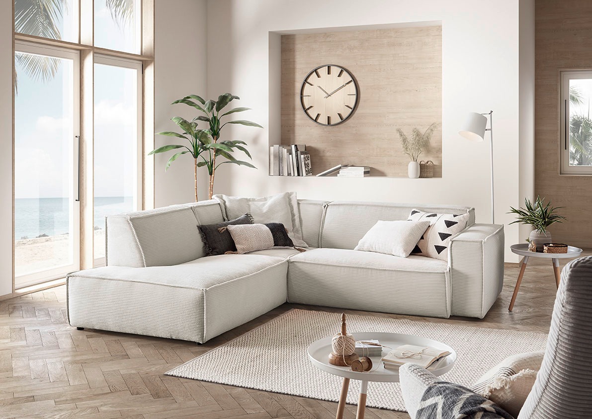 3C Candy Ecksofa »Matteo in elegant, kubischer Formensprache, bequem, L-Form«, mit auffälliger Kedernaht, Cord-Bezug, Lounge-Charakter