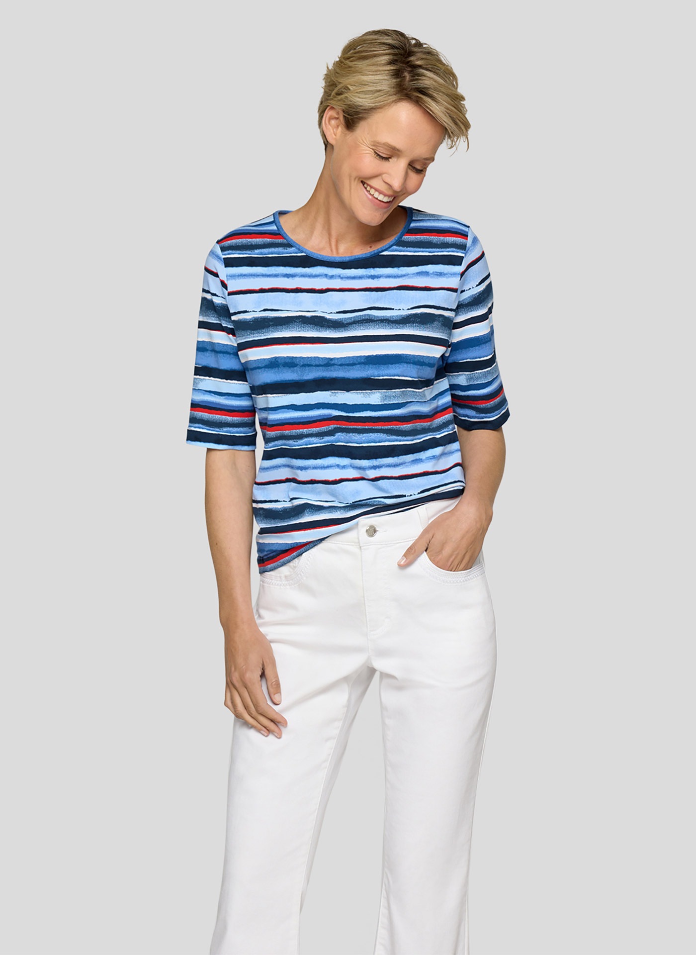 RABE Damen Print-Shirt "Rabe Modisches Shirt mit Streifenprint", blau, Gr. 46, 92%Baumwolle 8%Elastan, Shirts