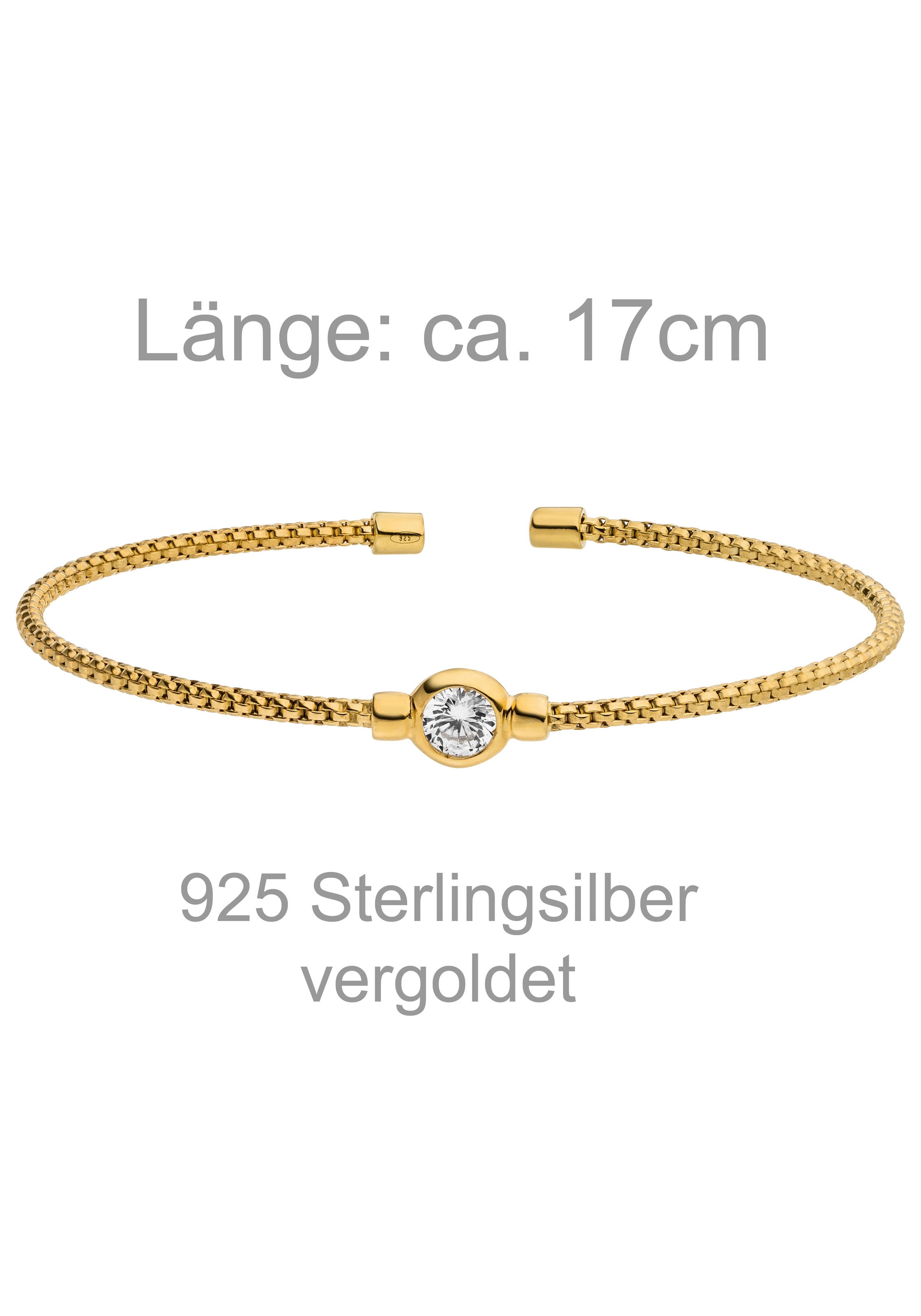 JOBO Armspange »offener Armreif«, 925 Silber mit Zirkonia 17,5 cm