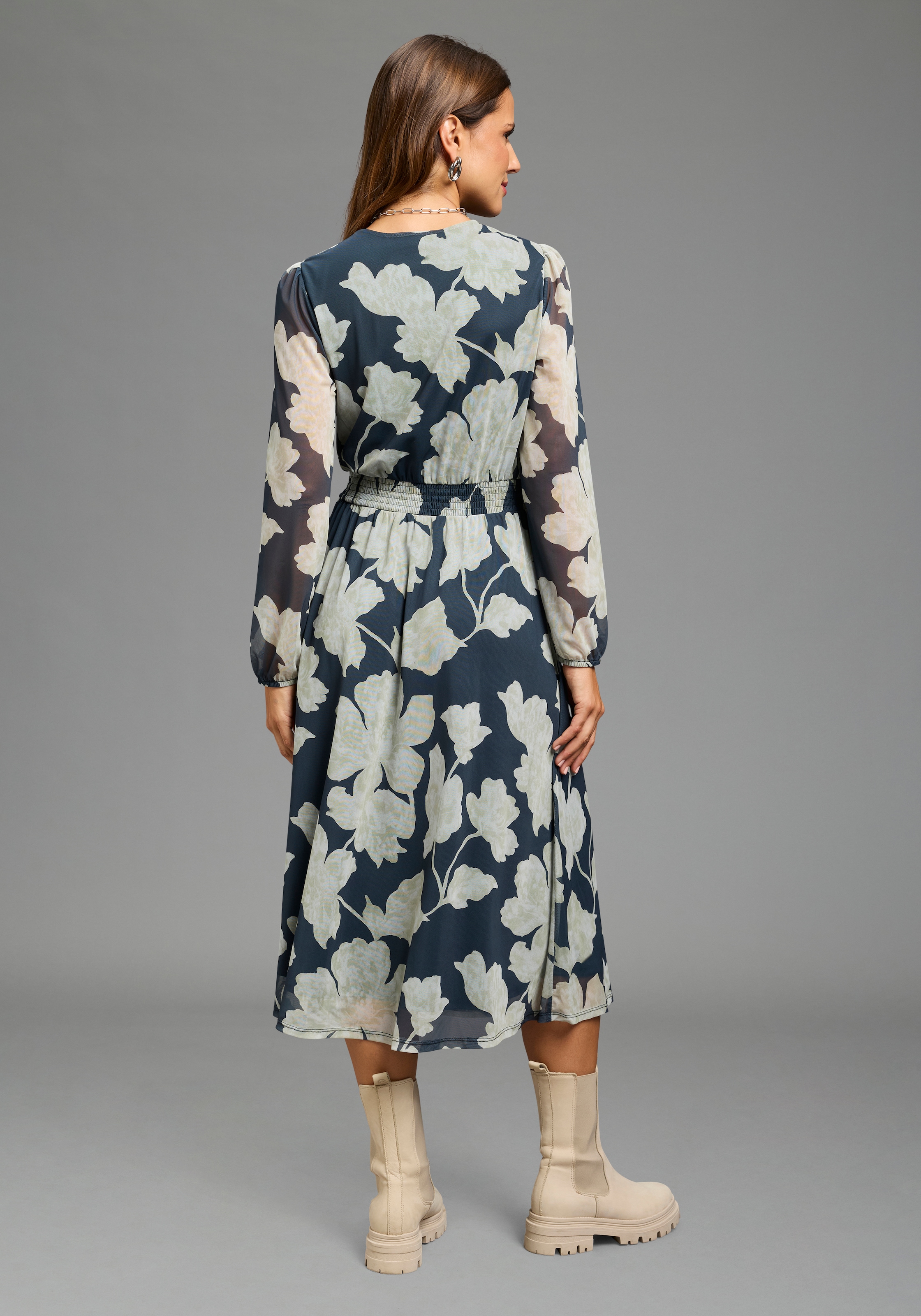 Laura Scott Meshkleid wadenlang, figurbetont, aus elastischem Jersey- und Meshmaterial
