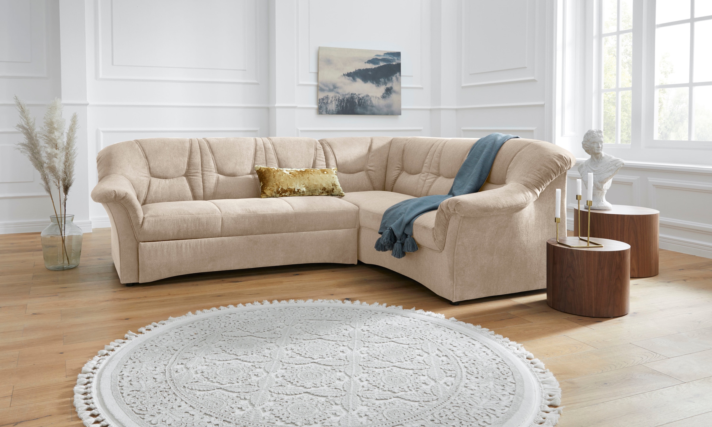 DOMO collection Ecksofa "SARAFINA 240x190 cm, auch mit Federkern für mehr Sitzkomfort" whlw. mit Bettfunktion, elegantes Design, L-Form