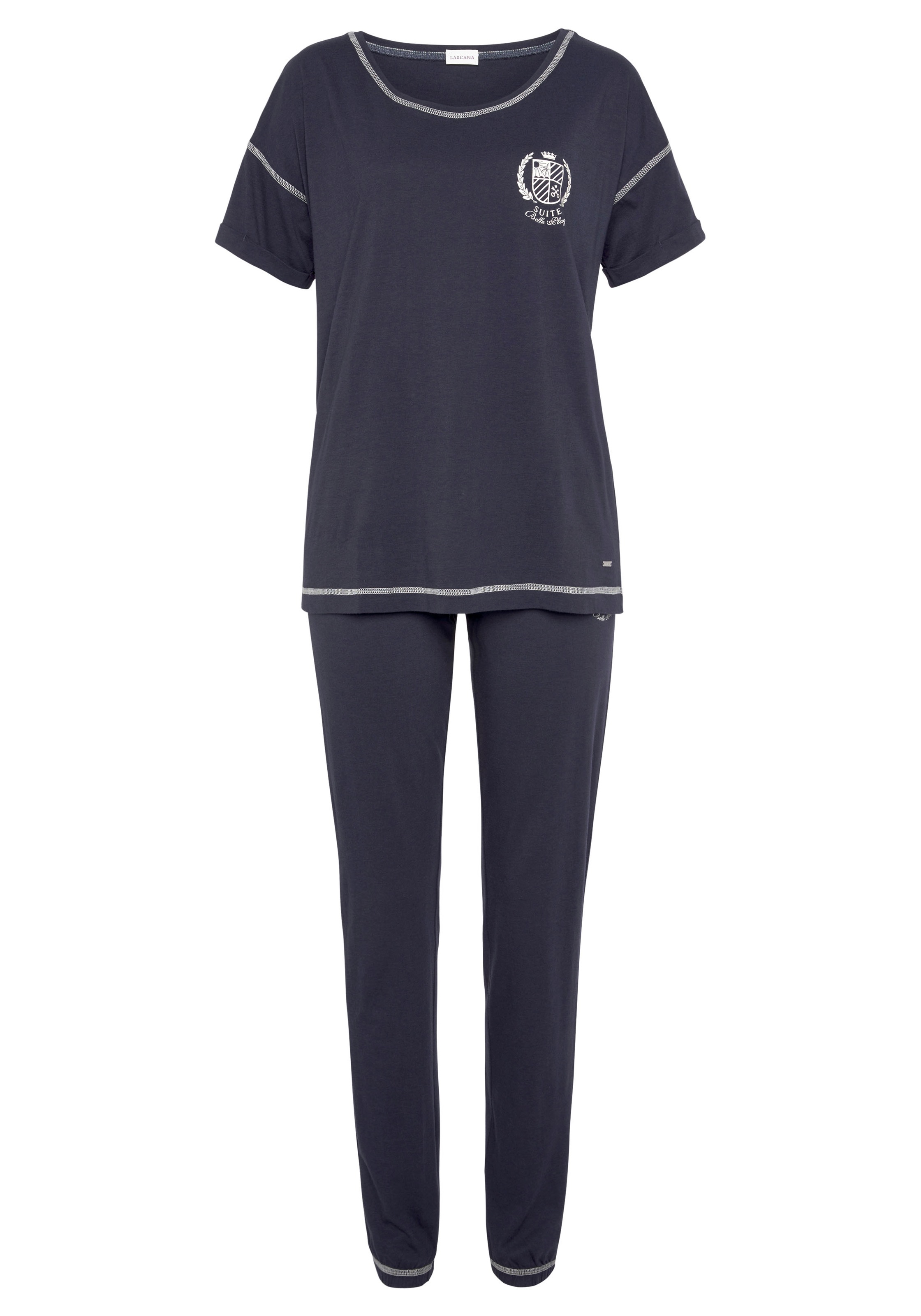 LASCANA Pyjama 2 Stk. tlg., mit kontrastfarbenen Ziersteppungen günstig online kaufen