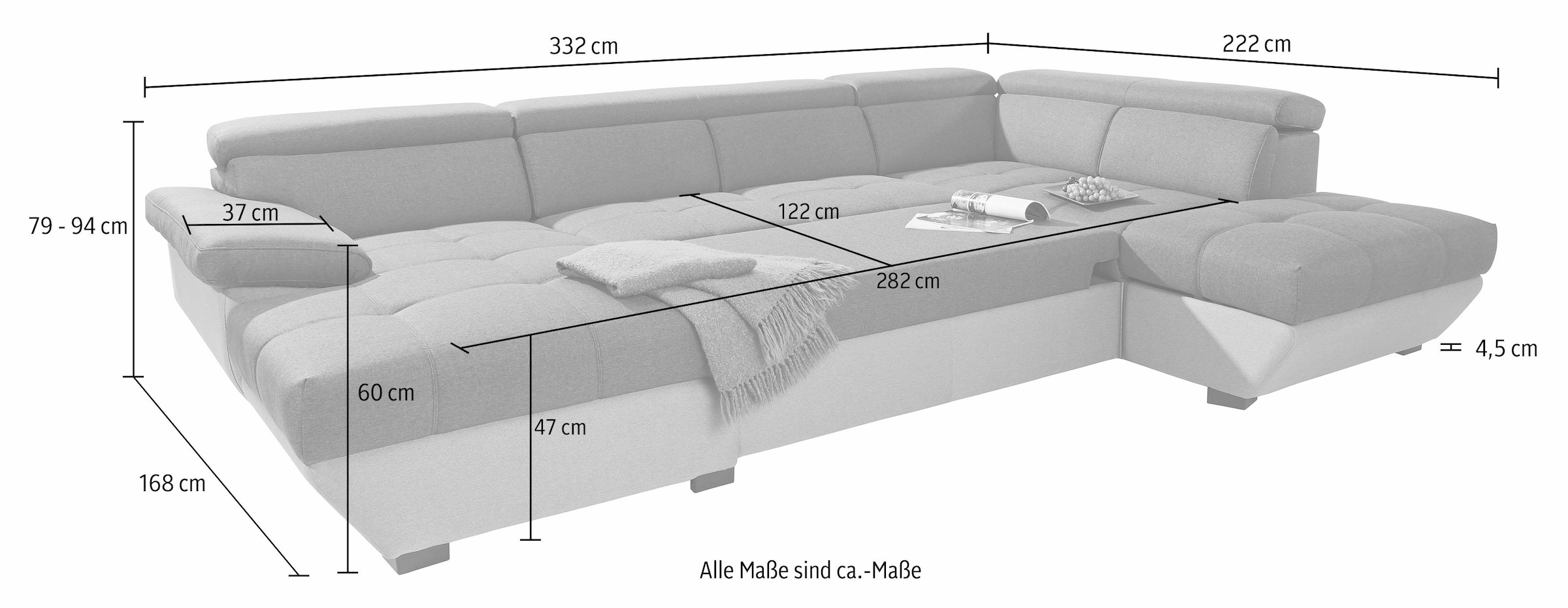 COTTA Wohnlandschaft »Speedway U-Form«, mit Kopfteilverstellung, wahlweise mit Bettfunktion & Bettkasten