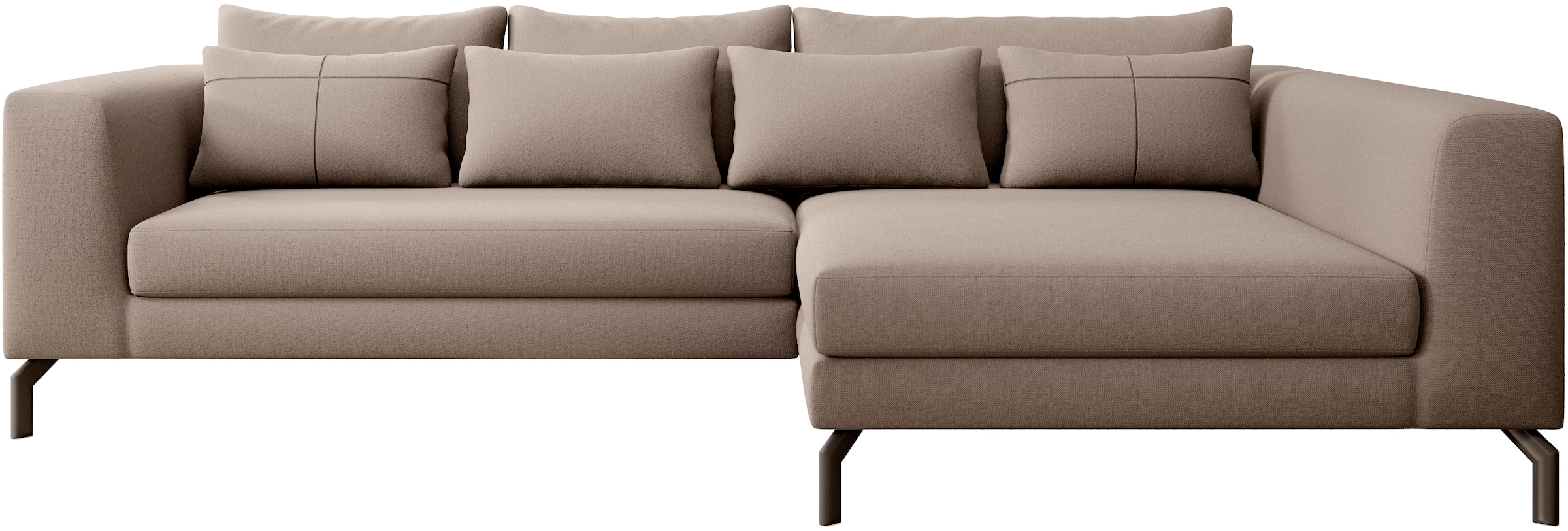INOSIGN Ecksofa »Cross, mit softem Sitz, L-Form, wendbare Zierkissen, Breite 284 cm« Couch mit vielen Kissen, stylische Kreuznaht, elegante Metallfüße