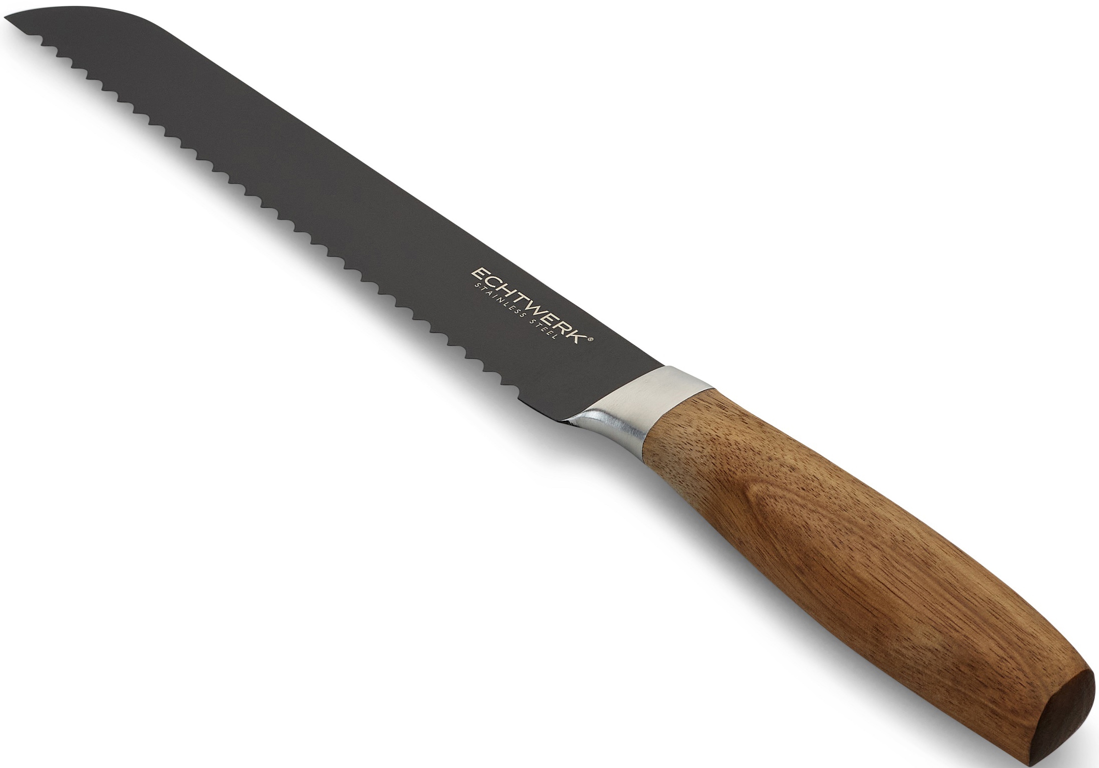 ECHTWERK Brotmesser "Classic" aus hochwertigem Stahl, Akazienholzgriff, Black-Edition, 20 cm