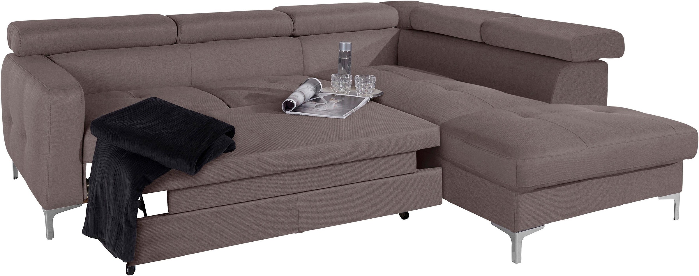 COTTA Ecksofa »Sammy L-Form«, mit Kopfteilverstellung, wahlweise mit Bettfunktion & Bettkasten