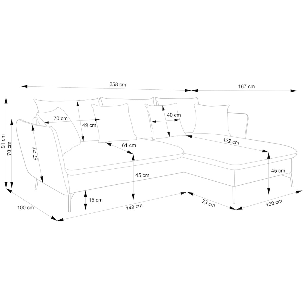 andas Ecksofa »LIVORNO,258 cm, L-Form,«