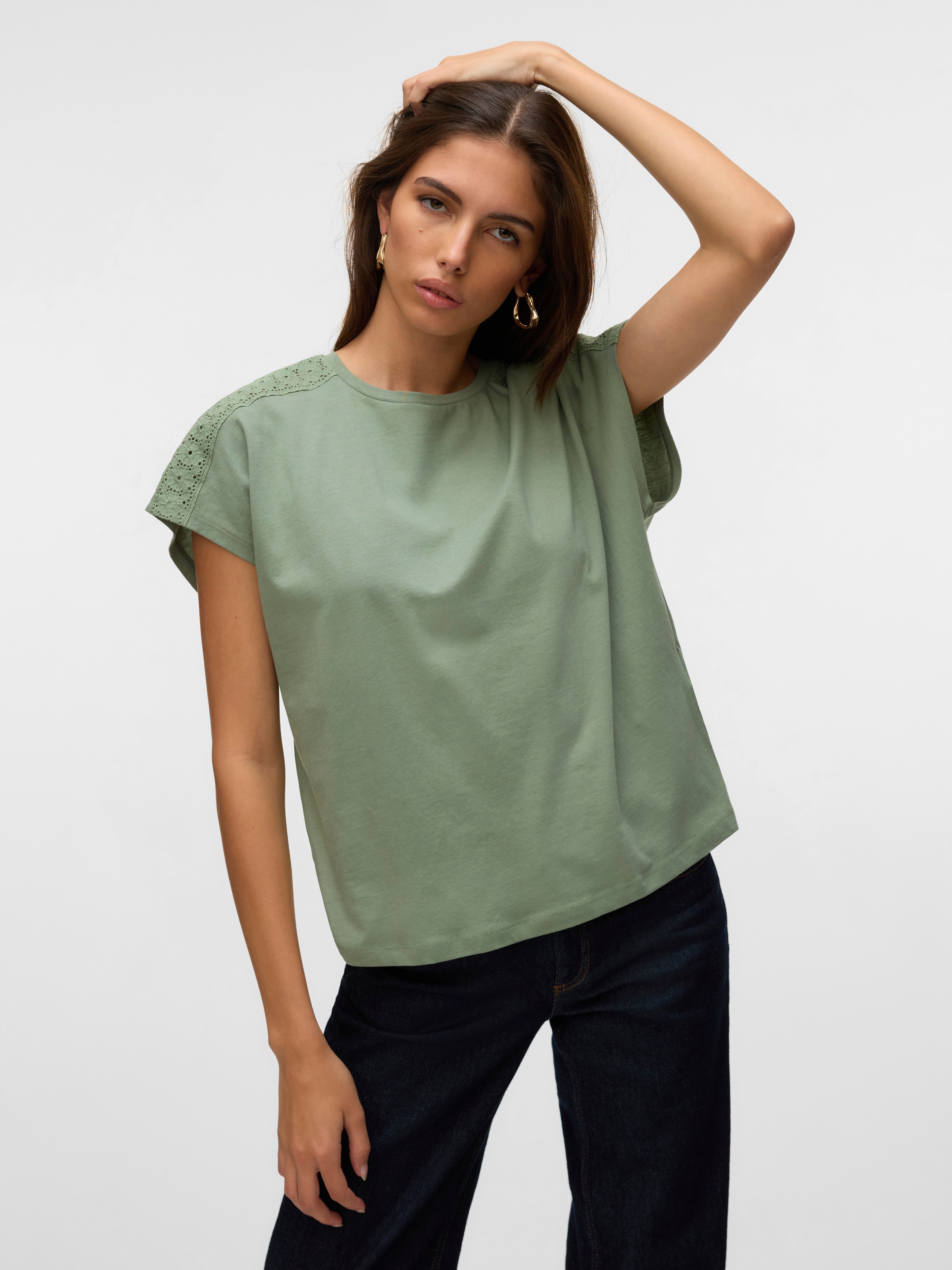 Vero Moda Kurzarmshirt "VMEMMY SS LACE TAPE TOP JRS GA NOOS" günstig online kaufen