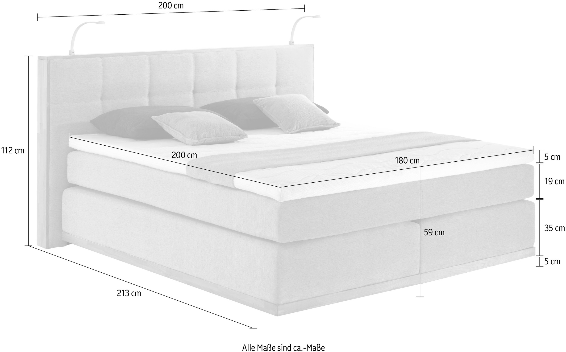 Places of Style Boxspringbett Vinton, mit LED-Beleuchtung, Massivholzrahmen, verschiedene Härtegrade auswählbar