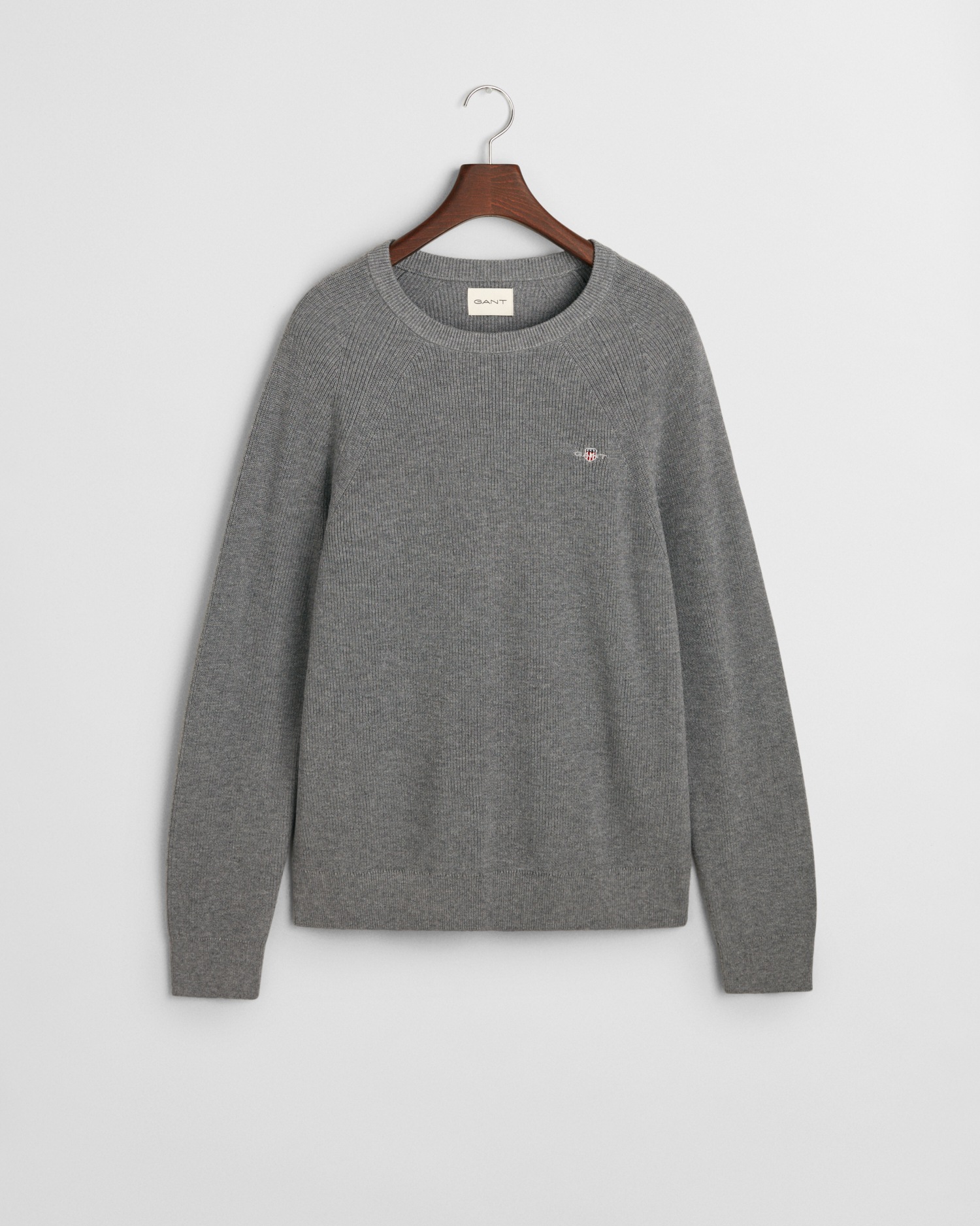 Gant Rundhalspullover »COTTON WOOL RIB C-NECK«, Rippstrickstruktur
