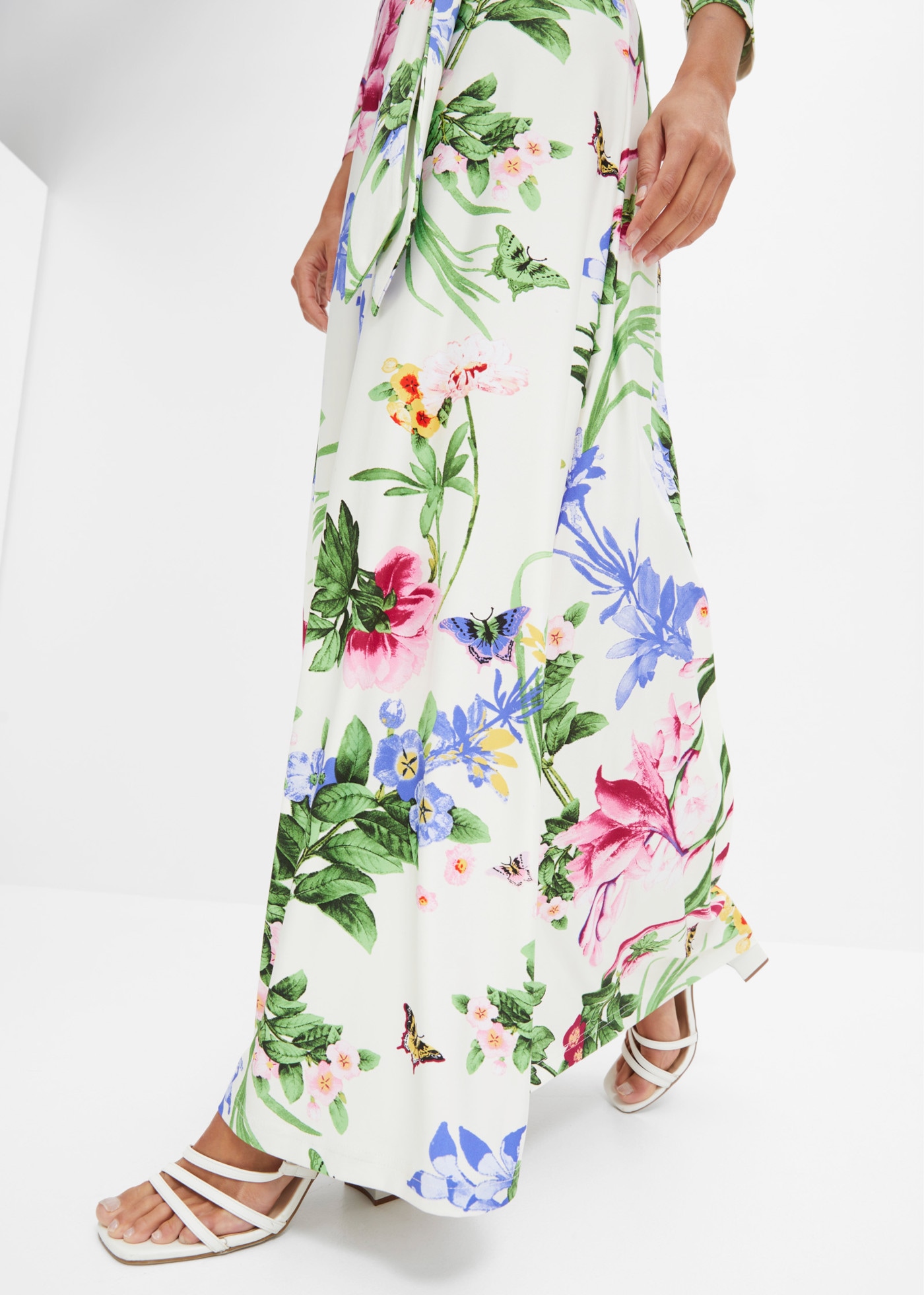 bonprix Maxikleid mit 3/4-Ärmeln, taillierte Passform, aus Polyester und Elasthan