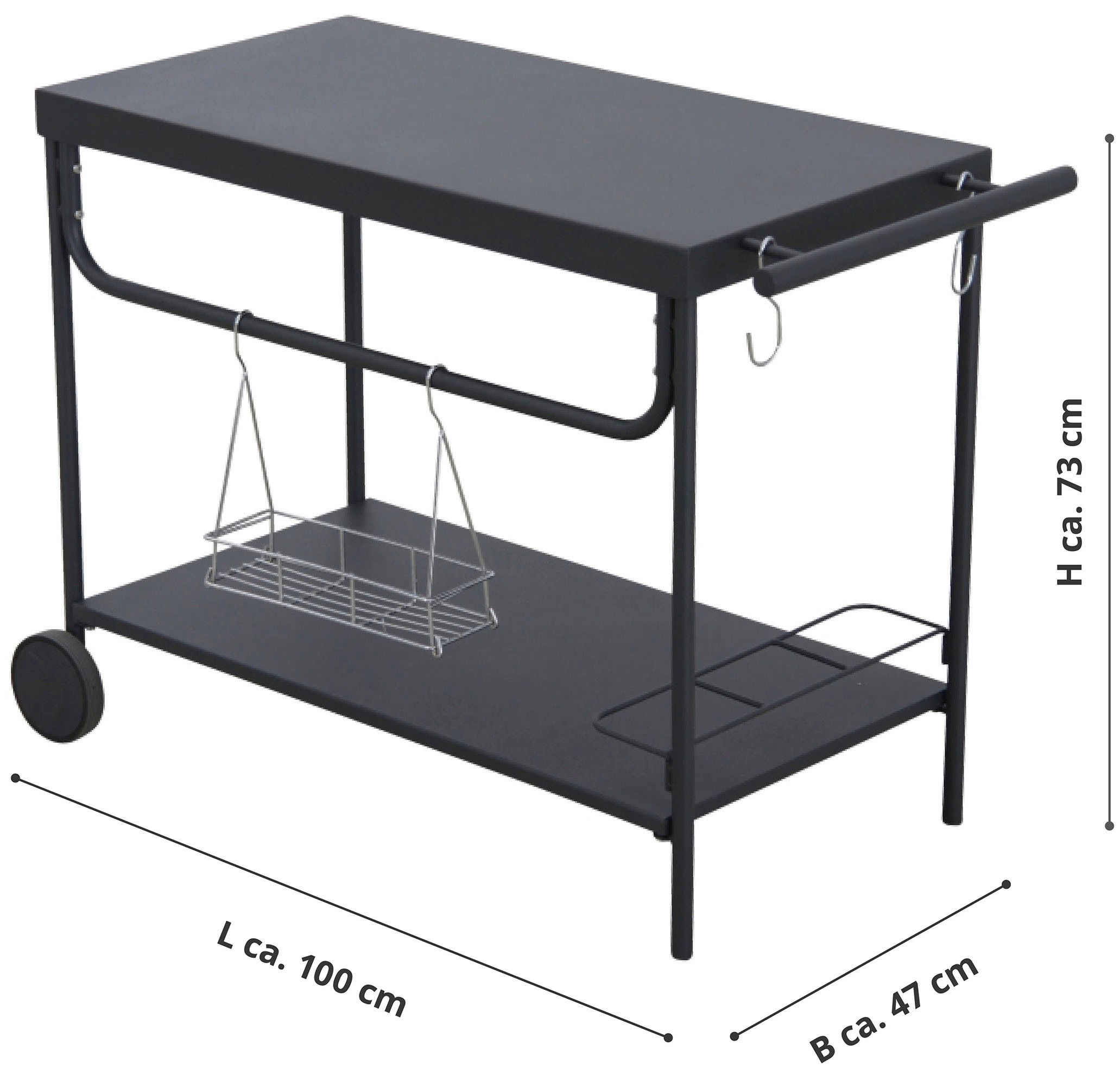 Leco Grillablagetisch, 100x48x73 cm, mit Rollen und Zubehör