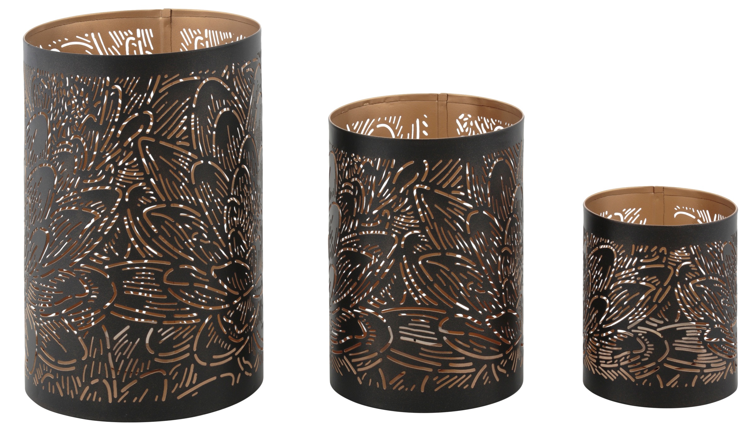 Leonique Windlicht »Blattlook, Weihnachtsdeko« außen schwarz, innen goldfarben