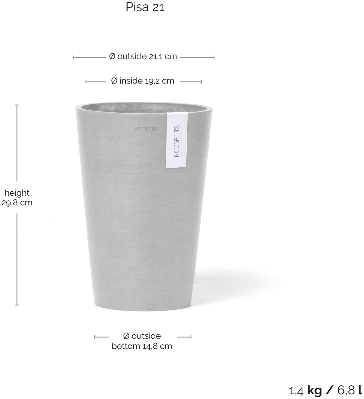 ECOPOTS Blumentopf »Pisa 21 Weißgrau«, für den Innenbereich