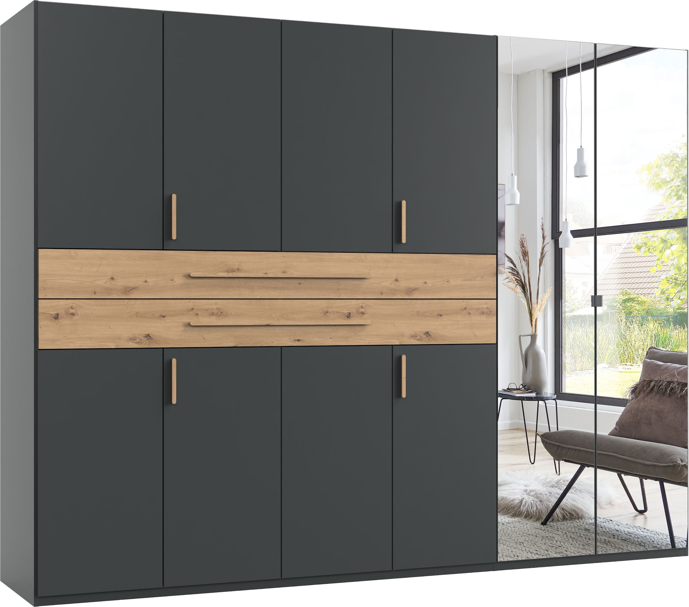 Wimex "Digit Kleiderschrank wahlweise mit oder ohne Spiegel" Schlafzimmer Schrank Bestseller im modernem Design, erhältlich in den Breiten 225cm oder 270cm (mit 8 oder 10 Türen)