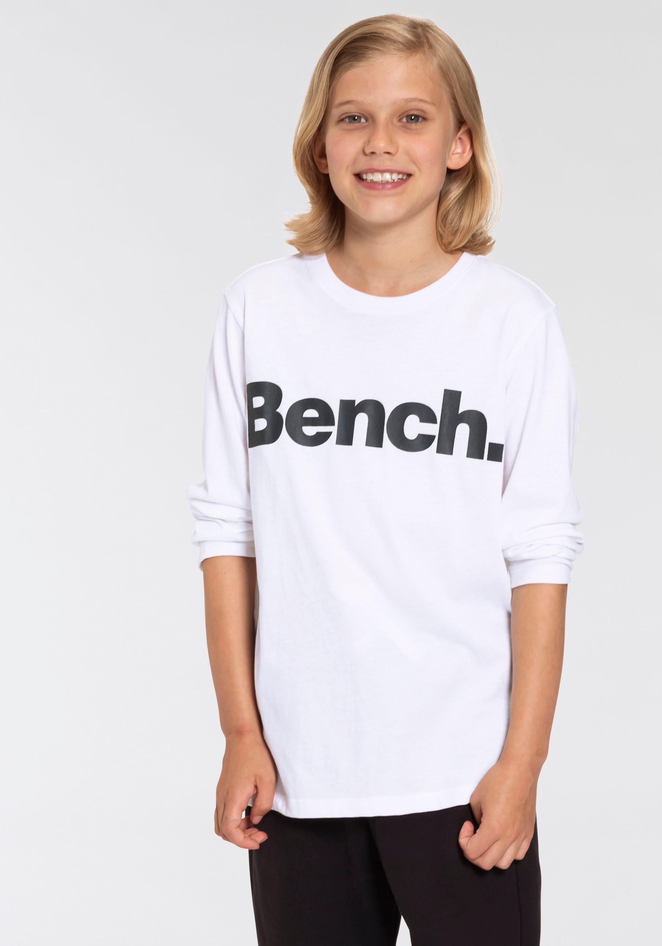 online kaufen »Basic«, Langarmshirt Druck mit in BAUR Bench. Kontrastfarbe |