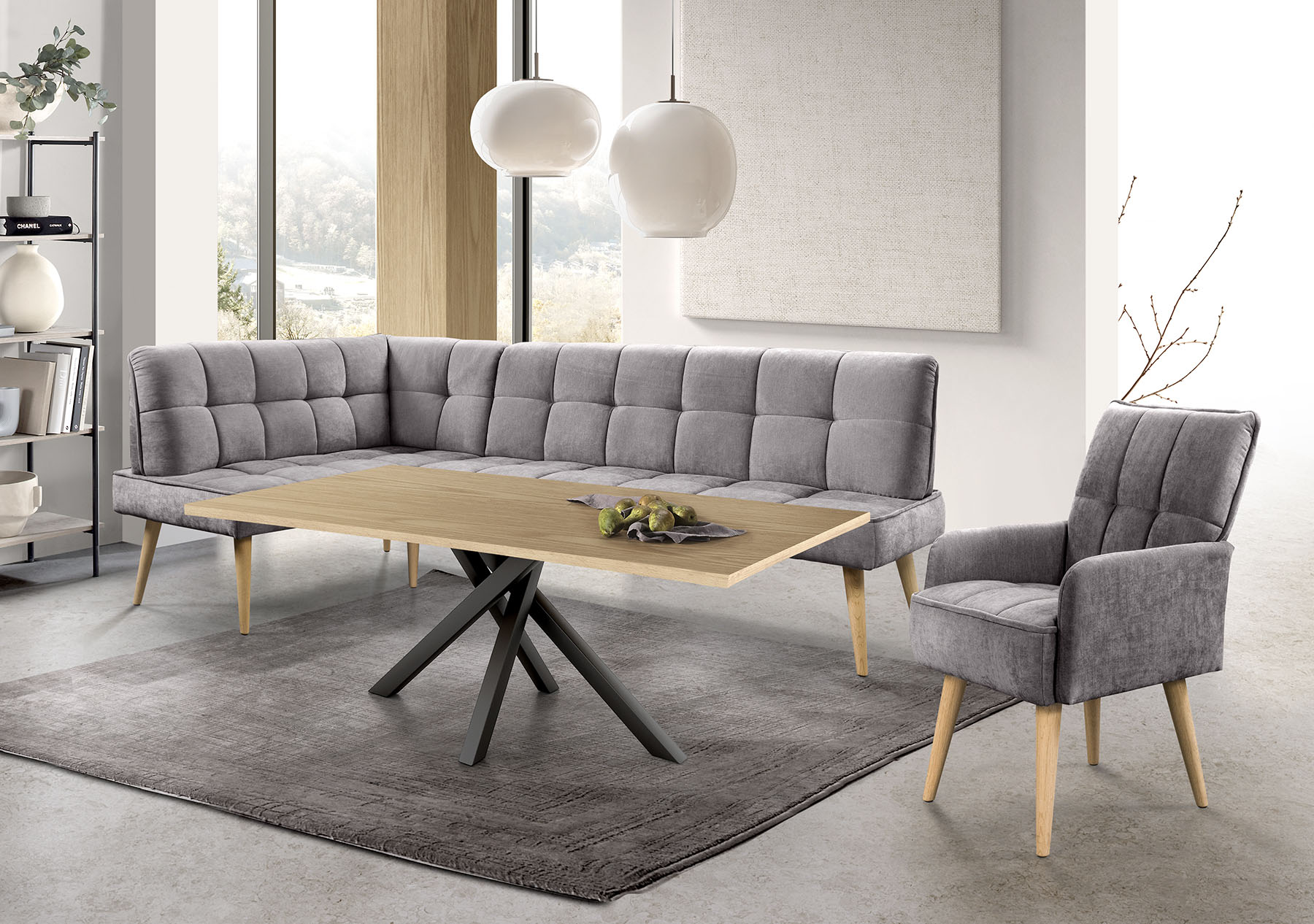 exxpo - sofa fashion Eckbank "Latte" moderne Sitz- und Rückensteppung, bequem und elegant, hoher Holzfuß
