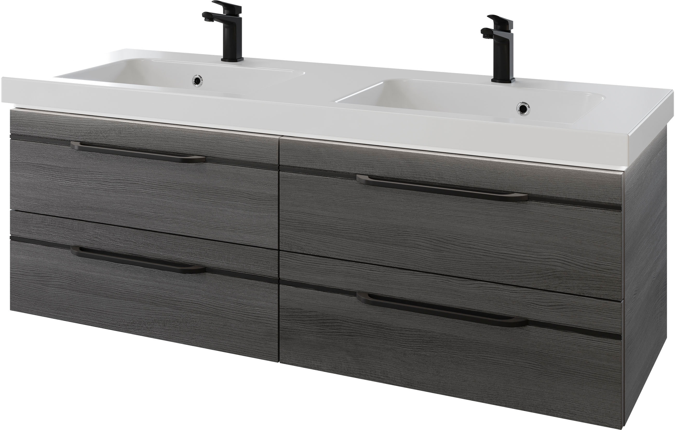 Saphir "Serie Balto Mineralmarmor-Waschtisch mit Unterschrank, 147,8 cm breit" 2 Stk. tlg. Doppel-Waschplatz mit 4 Schubladen, in verschiedene Ausführungen