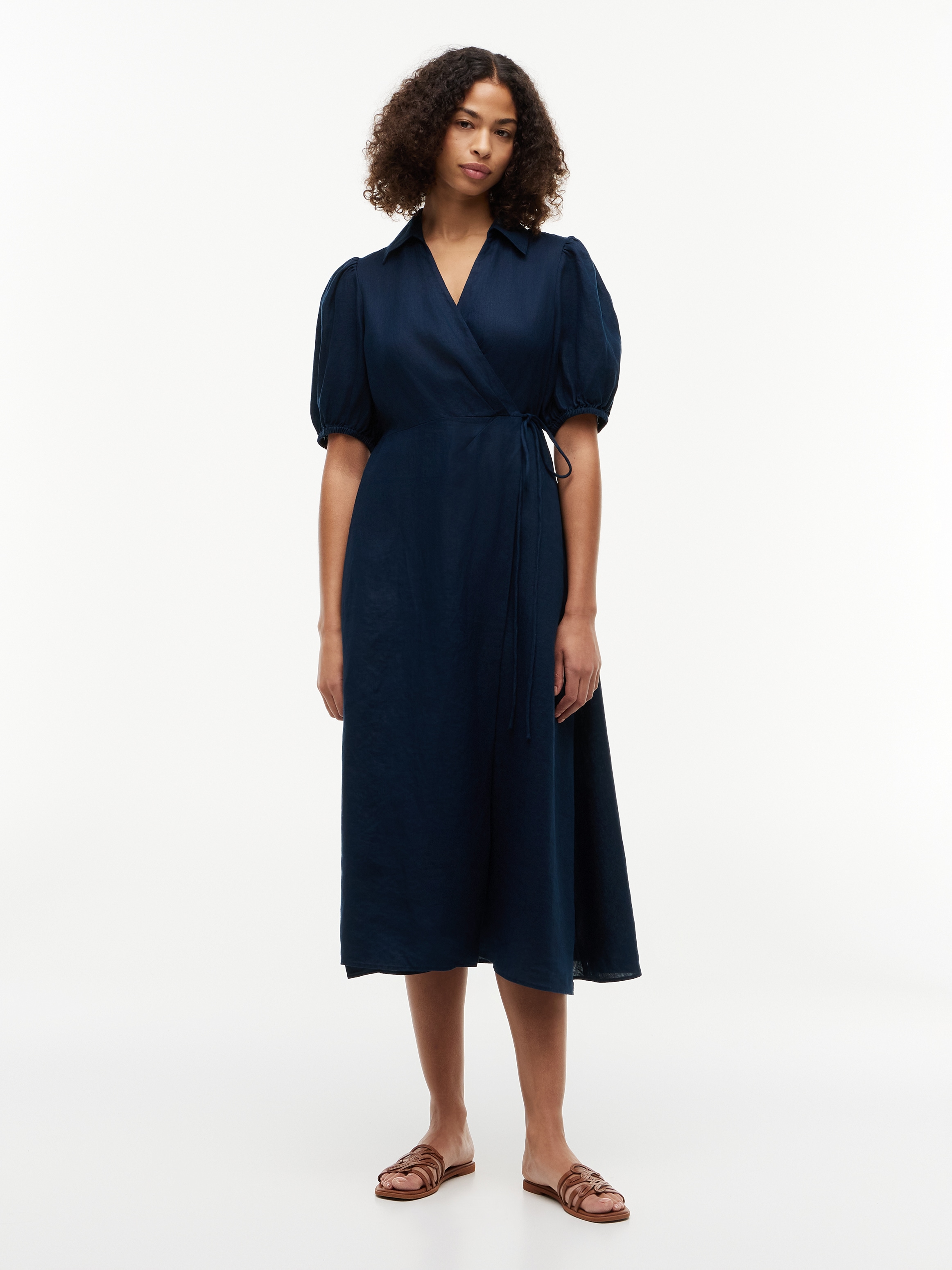 Tommy Hilfiger Wickelkleid "SUMR LINEN WRAP LNG MIDI DRS" Leinen, Bindeband