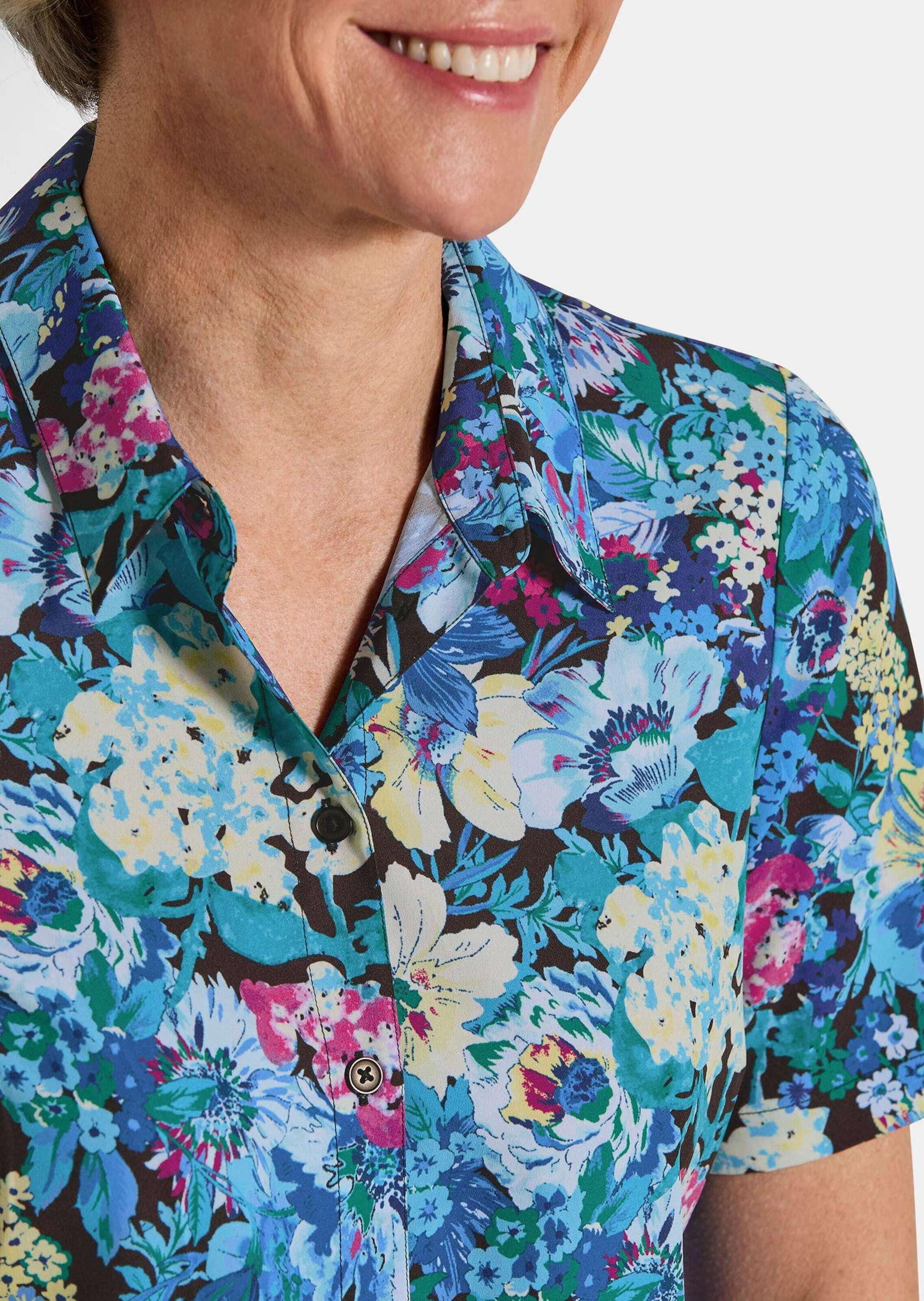 GOLDNER Hemdbluse »Kurzgröße Bügelfreie Hemdbluse mit Blumenmuster«