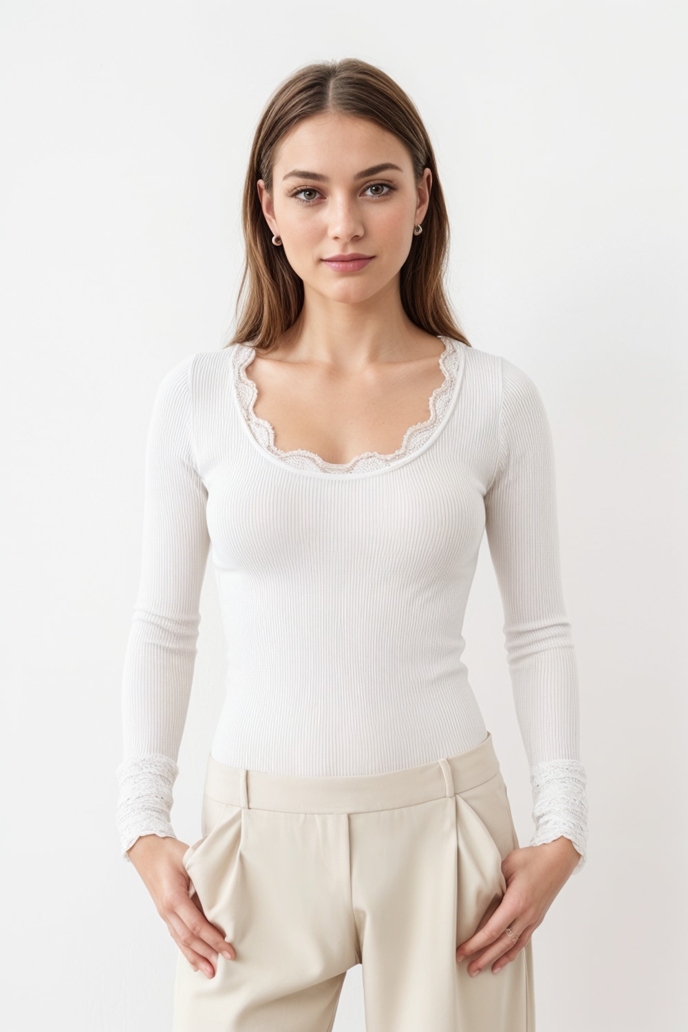 rosemunde Langarmshirt "Benita Silk Blouse" Langarm, mit Spitze, feminin, b günstig online kaufen