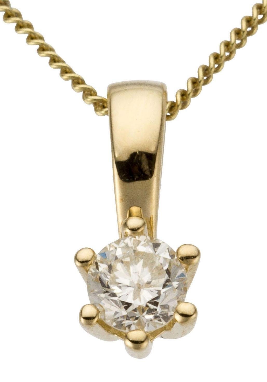 Kettenanhänger FIRETTI "Schmuck Geschenk Gold 750 Halsschmuck Anhänger Halskette Solitär", gold (gelbgoldfarben, gwgetoentes, weiß), Schmuckanhänger, Damen, 0,25 P2 = erkennbare Einschlüsse, Diamanten Gelbgold 585, 0,65 g, Diamanten, Gelbgold 585, Kettena