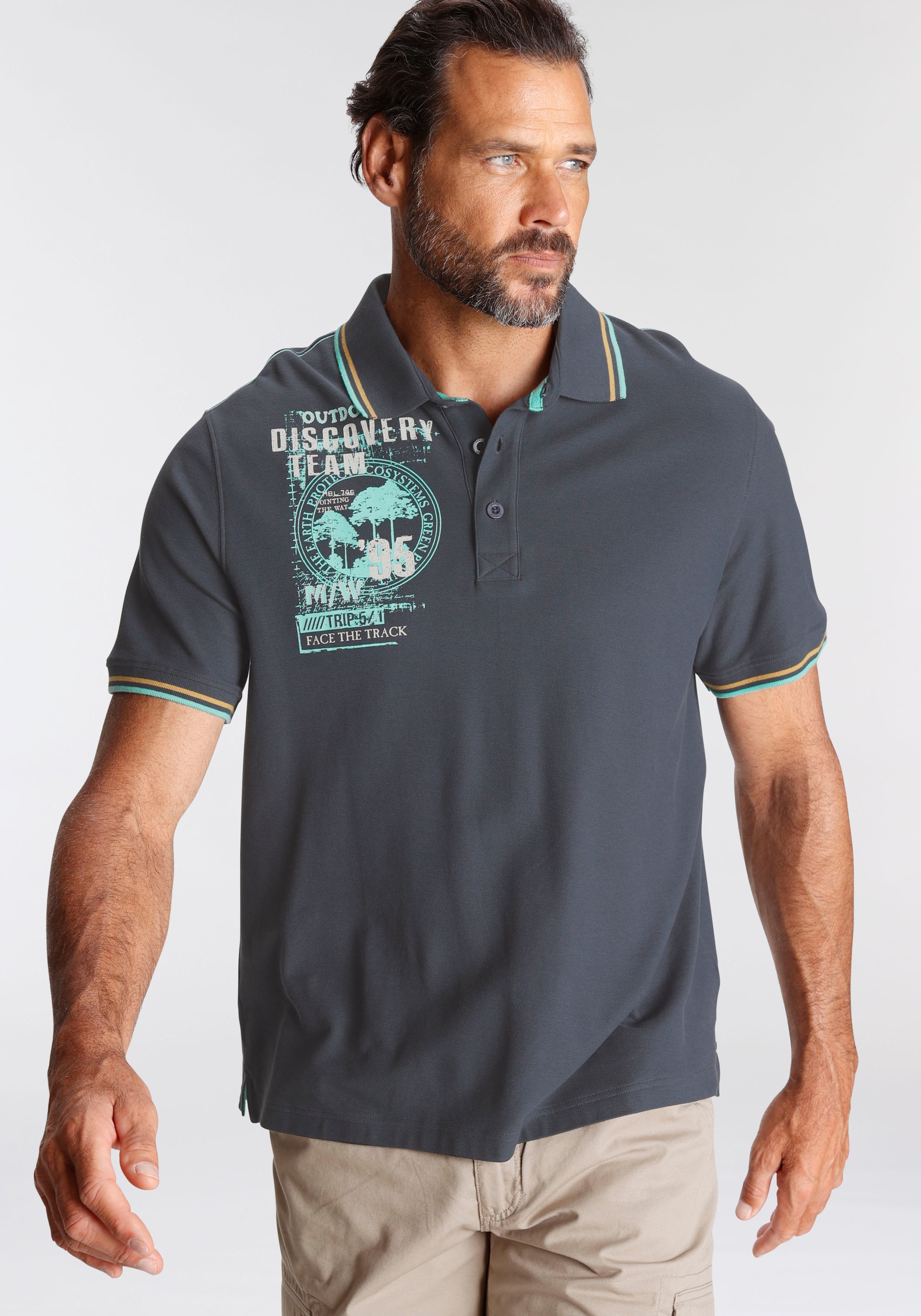 Mans World Poloshirt, Kurzarm, lässige Passform, mit trendigem Print, Polok günstig online kaufen