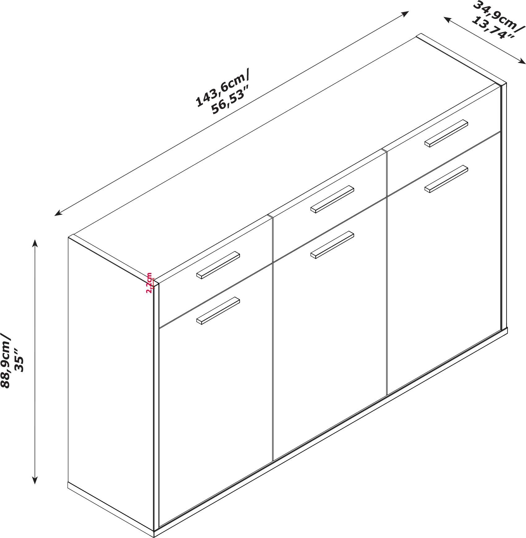 Composad Sideboard »DAVINCI«, mit 3 Türen, 3 Schubladen, 6 Fächern,(B/T/H) ca. 143,6x35x89 cm