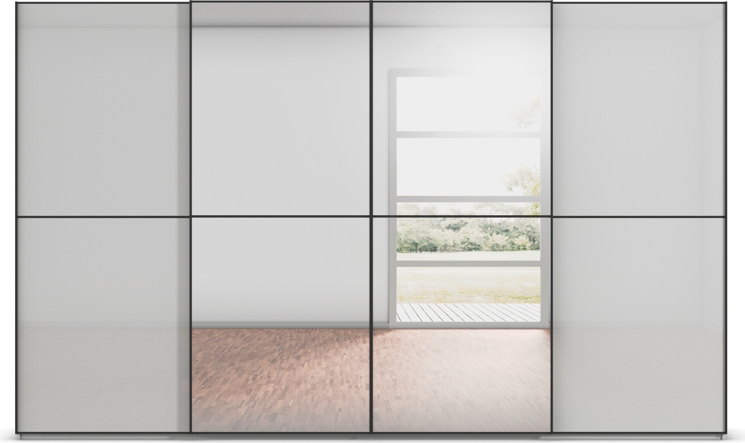 rauch Schwebetürenschrank »Kleiderschrank Schrank Garderobe Schlafzimmerschrank SCALE-DUO«, edle zweigeteilte Türen Spiegel/Glas-Mix 3 Zierleisten MADE IN GERMANY