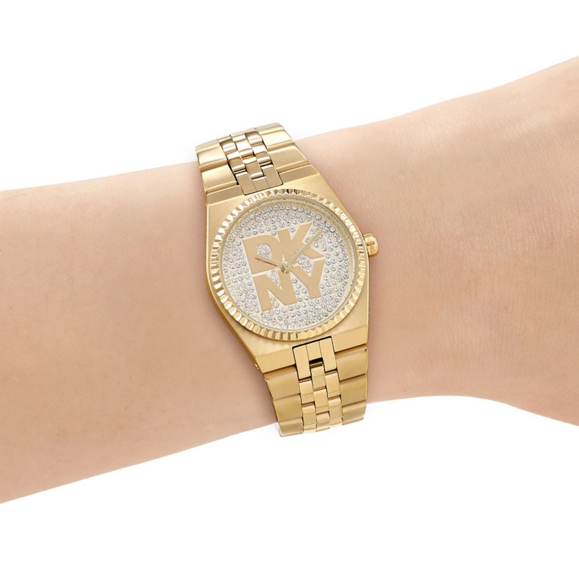 DKNY Quarzuhr »Logo Watch« Armbanduhr, Damenuhr, Edelstahlarmband, analog