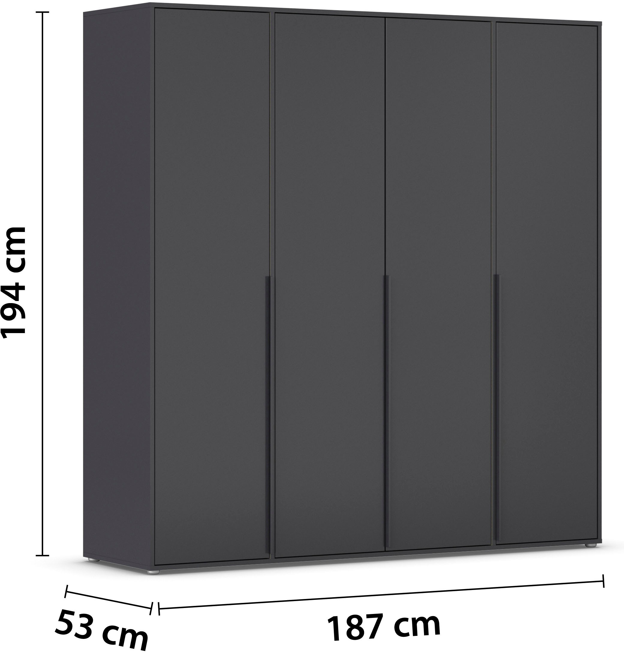 rauch Drehtürenschrank »Kleiderschrank Schrank Garderobe Wäscheschrank NAGATA viel Stauraum«, (in 3 verschiedenen Ausstattungen BASIC/CLASSIC/PREMIUM), mit modernen Stangengriffen in Graumetallic TOPSELLER MADE IN GERMANY