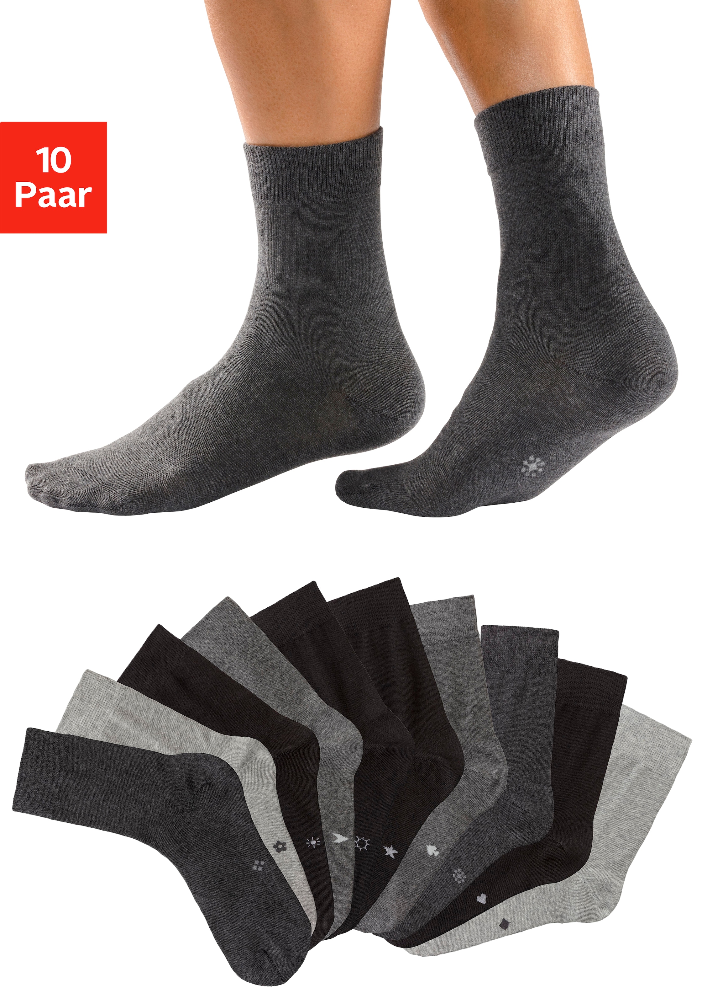 H.I.S Basicsocken "Damen Herren Business Socken, Anzugsocken ohne Gummibund" Packung, 10 Stk. tlg. mit eingestrickten Symbolen