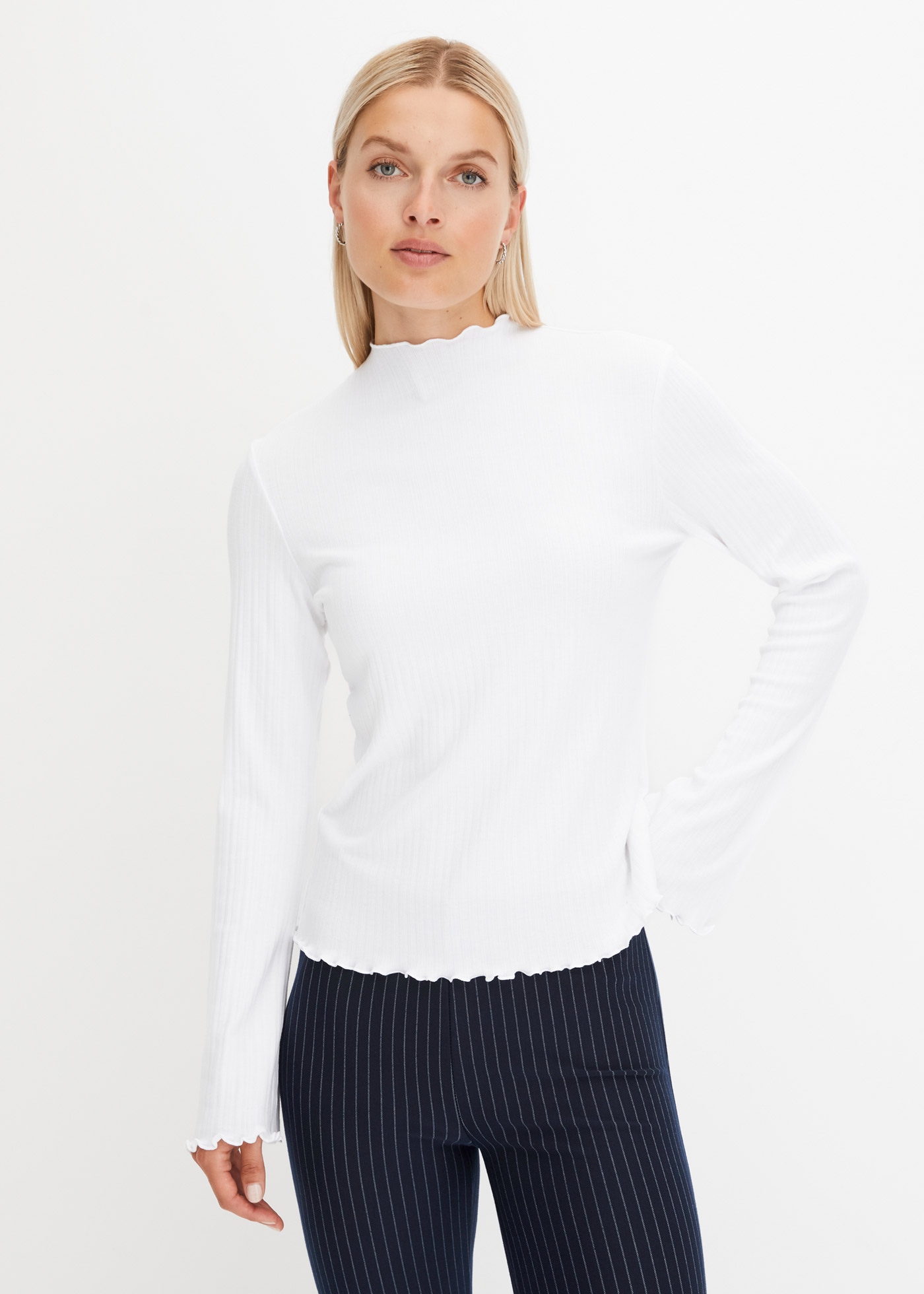 bonprix Langarmshirt "Geripptes Langarmshirt" schmale Passform, mit Trompet günstig online kaufen