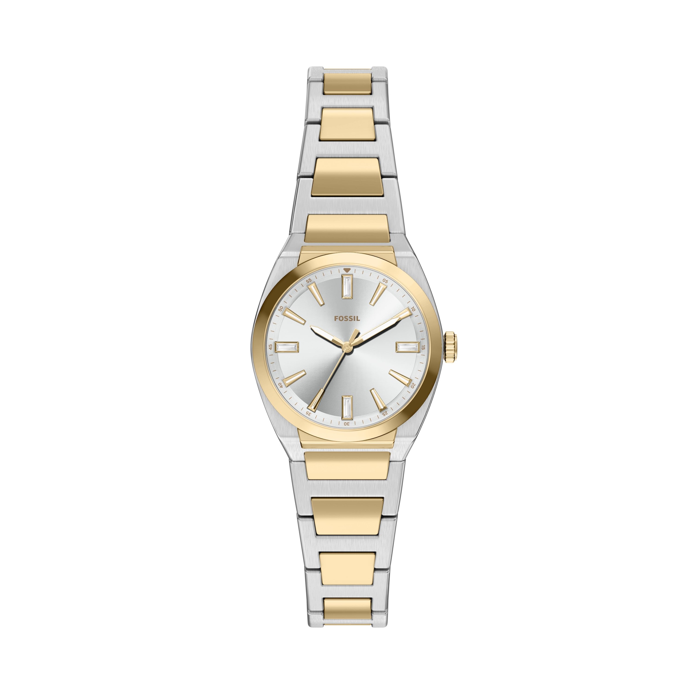 Fossil Quarzuhr »Everett« Armbanduhr, Edelstahlarmband, analog, Glassteine