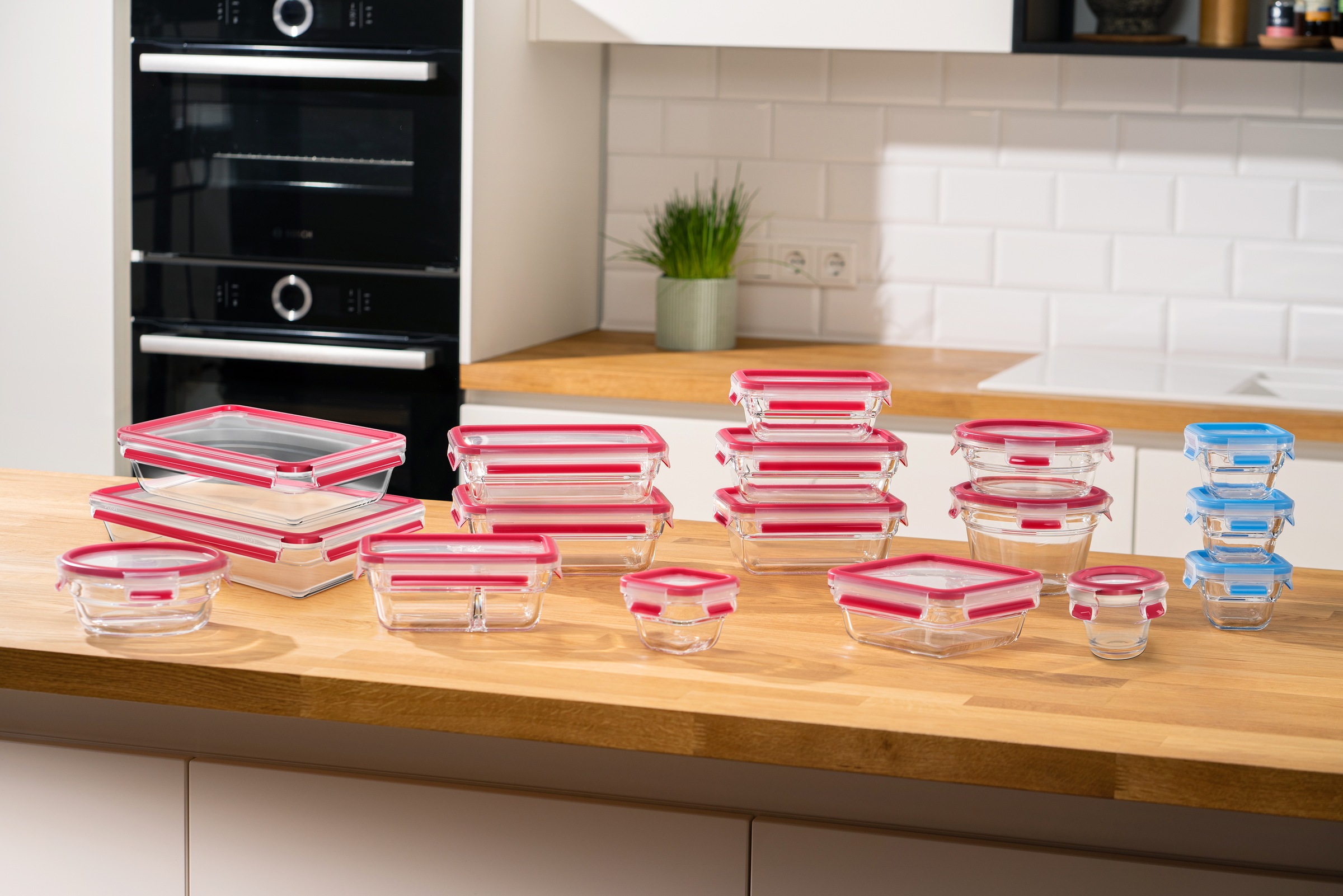 Thumbnail - Emsa Aufbewahrungsbecher "Clip & Close Glas" 2 Stk. tlg. 0,18 Liter, quadratisch, Stapelkante, backofengeeignet, auslauf...