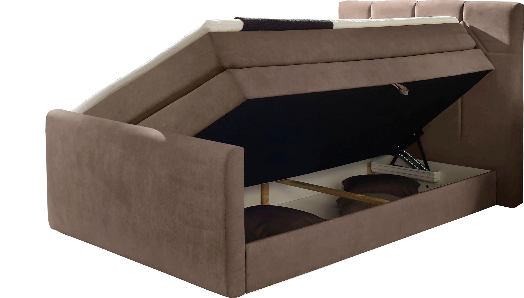 Boxspringbett HOME AFFAIRE "Atlanta", grau (taupe), B:110cm L:221cm, Kunststoff, Massivholz, Stoff, Komplettbetten, Boxspringbett, inklusive Topper und Bettkasten 2