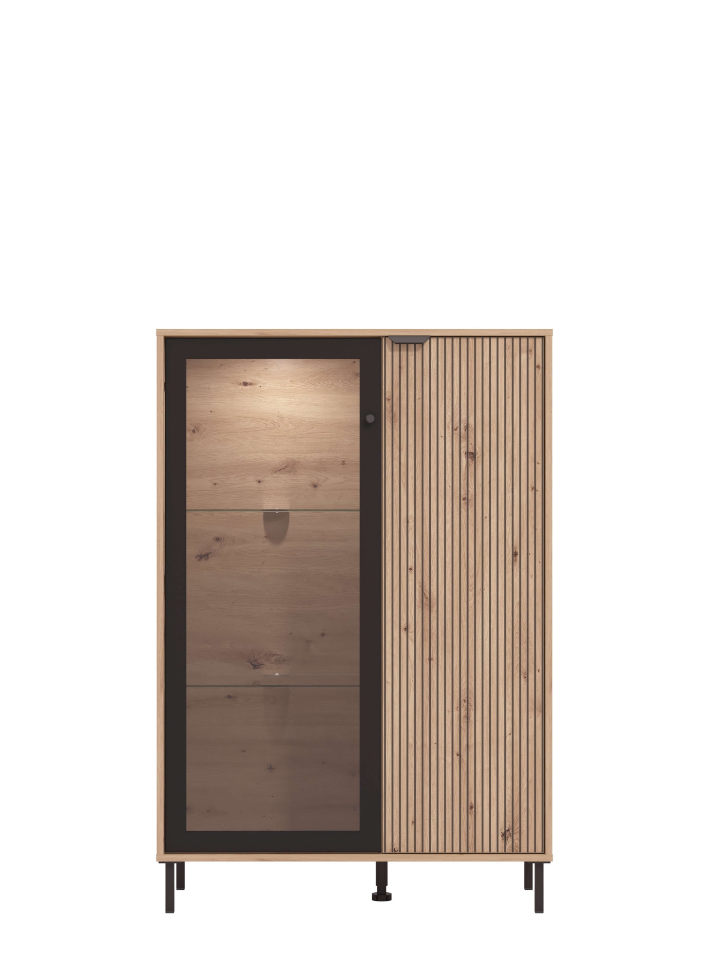 Home affaire Highboard »Mayenne Sideboard, Stauraumschrank, Anrichte, Hochschrank, Breite 93cm«, Holztür mit Rillen-Optik, Glastür, Modernes Design