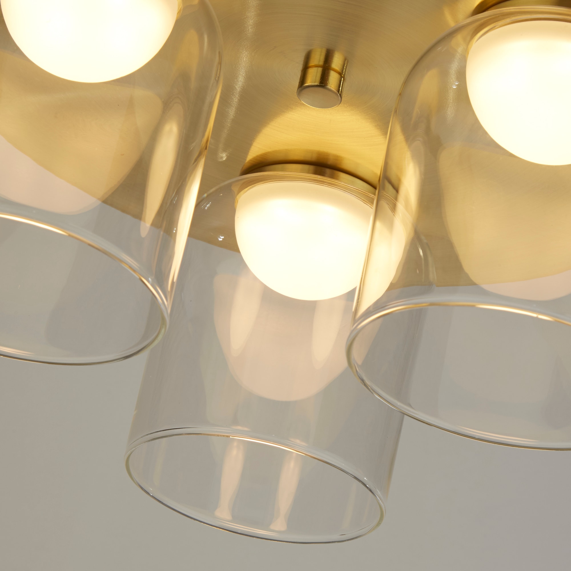 Searchlight Deckenleuchte »Highball LED 3Lt Flush , Satin Brass & Clear Glass IP44« LED-Modul 1 Stk. Warmweiß