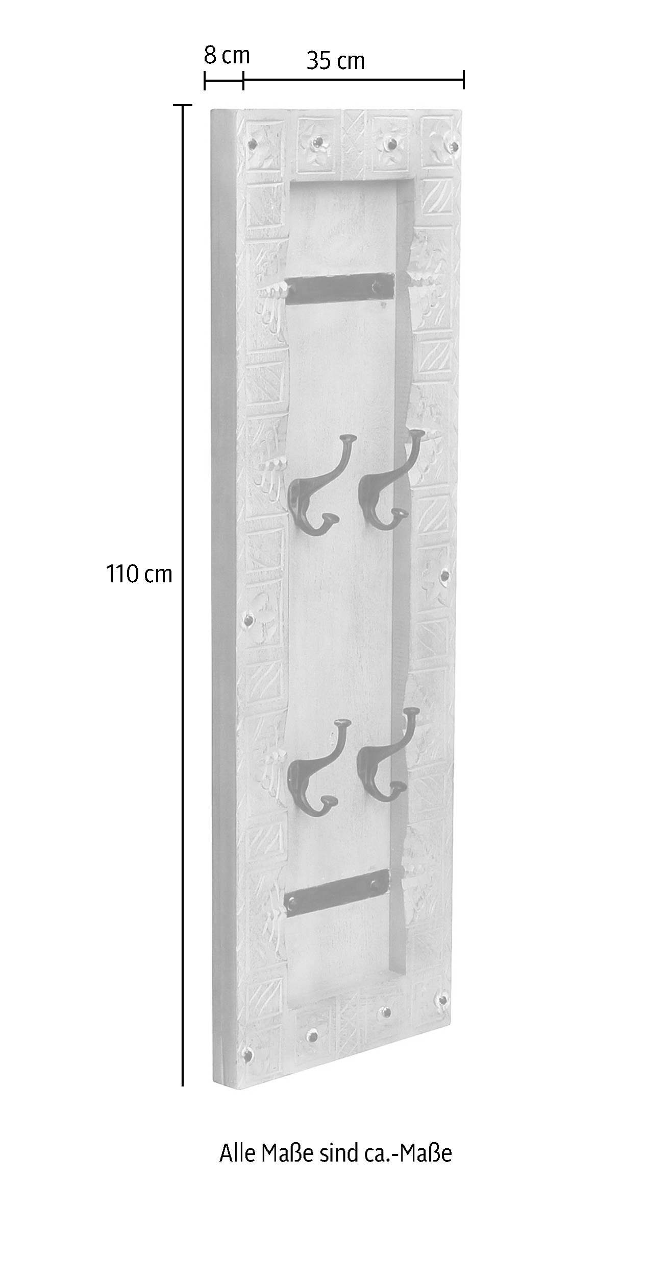 SIT Garderoben-Set, (Set, 3 St., Dielen-Set), Front mit aufwändigen Schnitzereien, Ringgriffe & Beschläge aus Metall