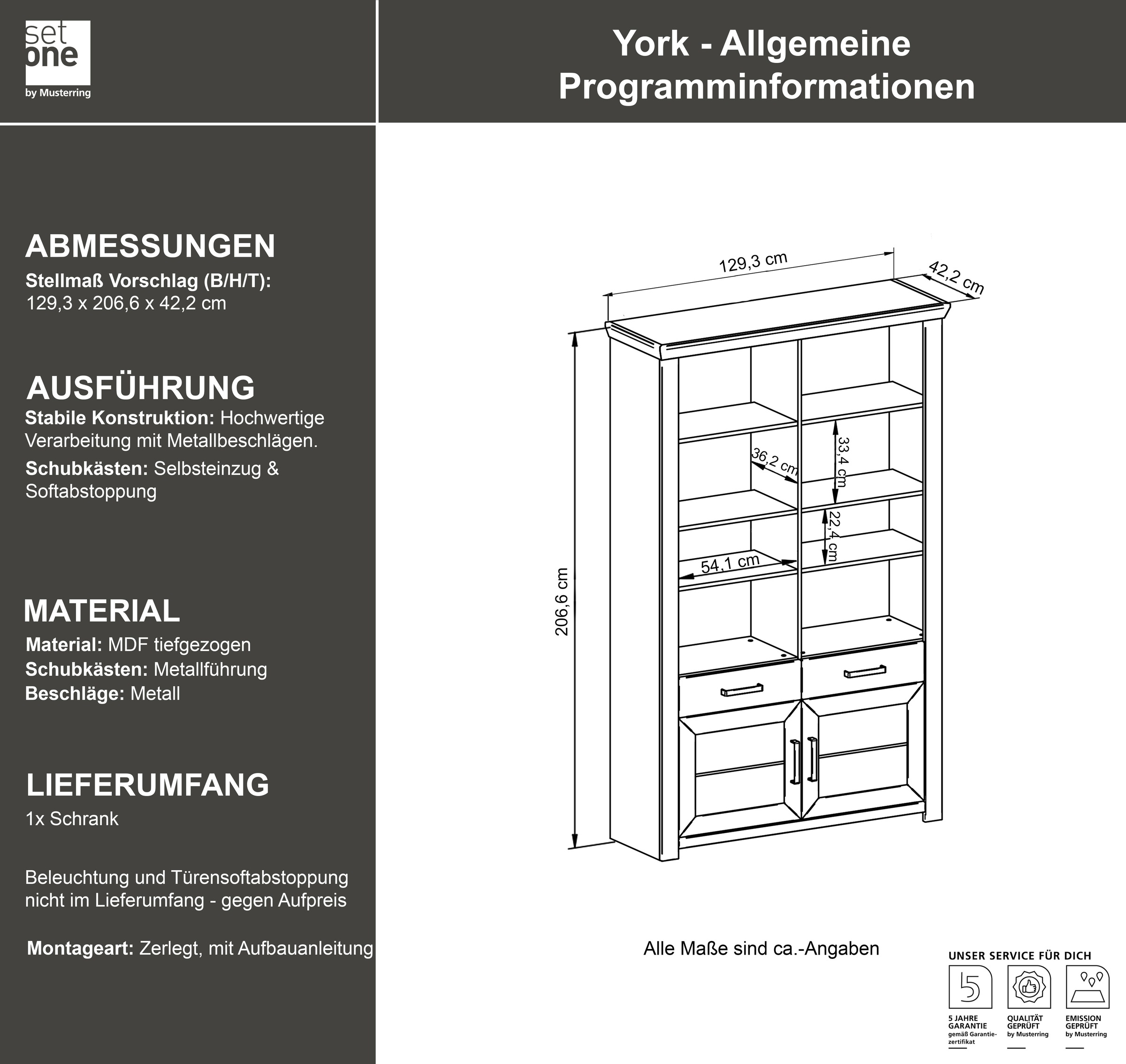 set one by Musterring Aktenregal »York«, offenes Design, wahlweise mit Beleuchtung, 3 Farben, Breite 129 cm
