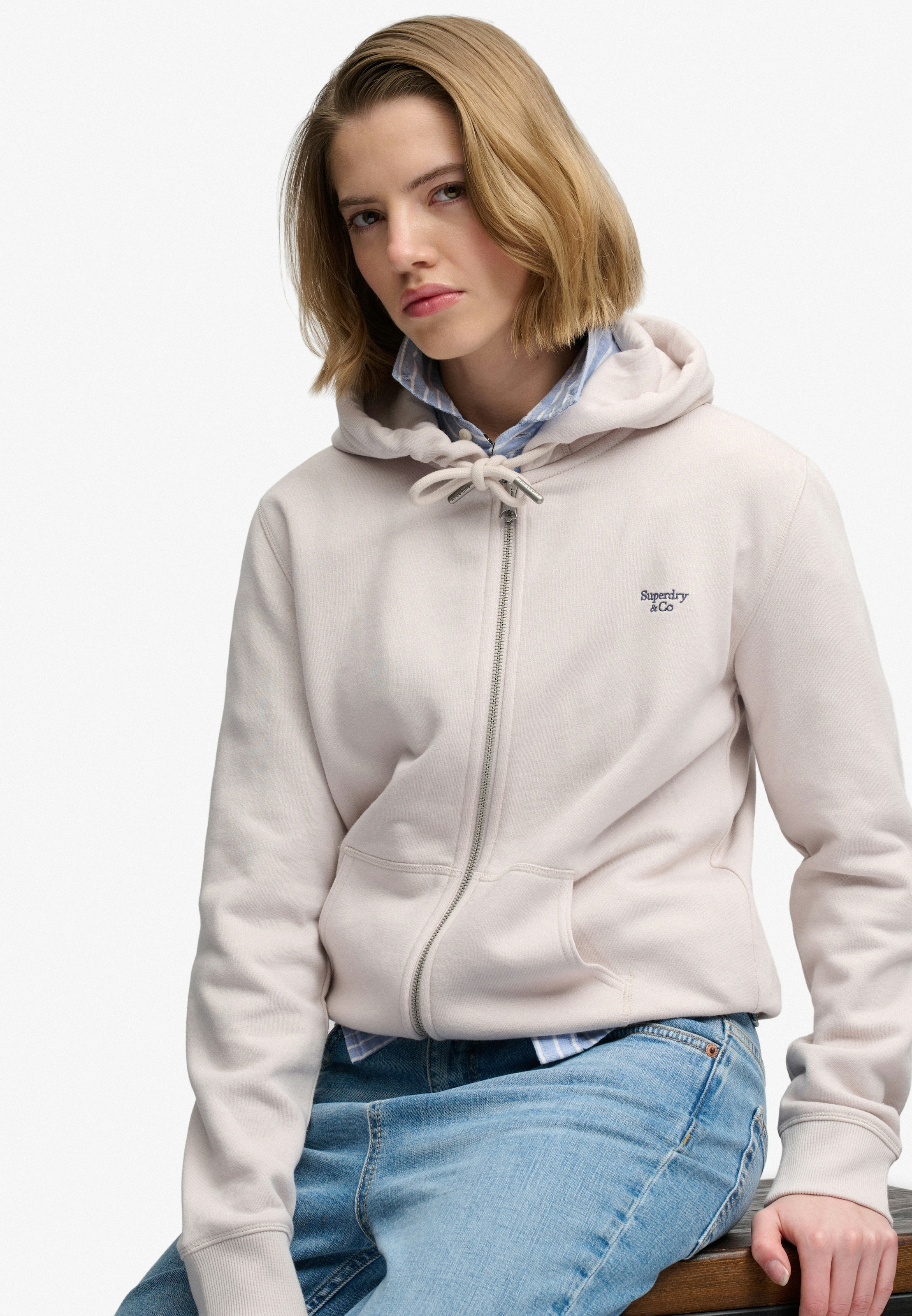 Superdry Kapuzensweatjacke »SIGNATURE EMB ZIPHOOD« Baumwollmischung, relaxed fit