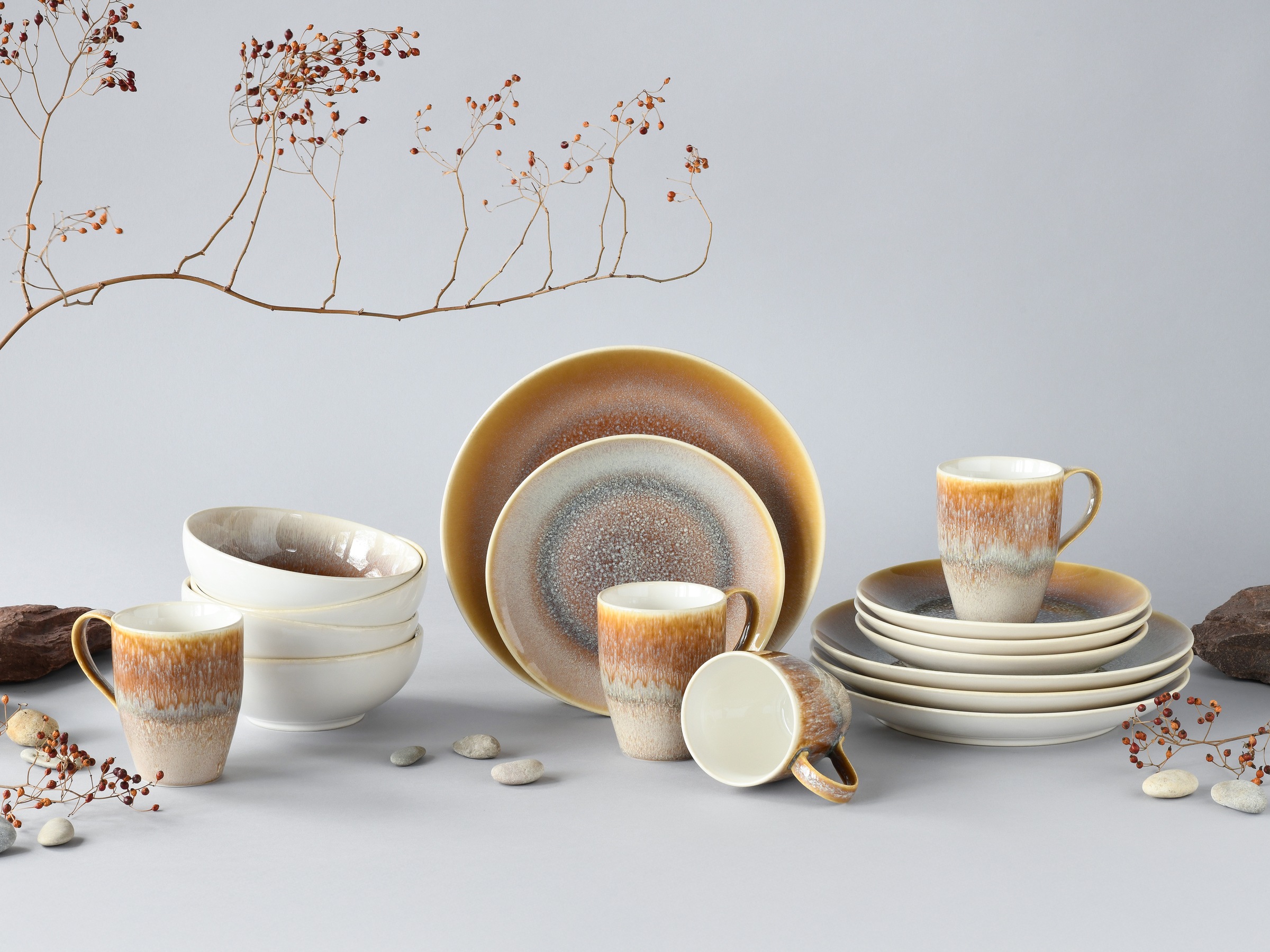 CreaTable Kombiservice »Caldera, Kombi-Service, 16-tlg«, (Set, 16 tlg.), Reaktivglasur