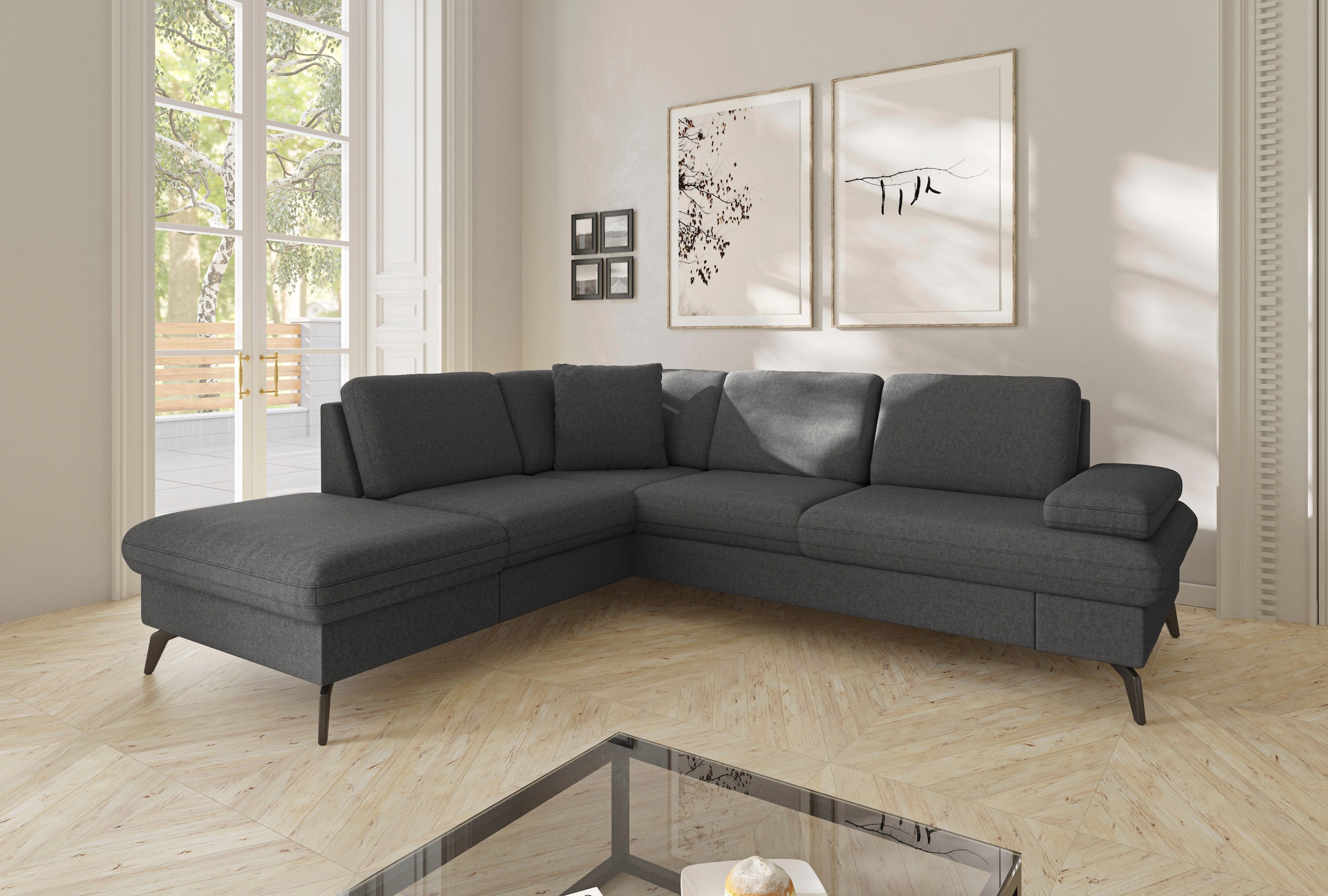 sit&more Ecksofa »Morris Jubi L-Form«, inkl. Armteilfunktion und 1 Zierkissen, wahlweise mit Bettfunktion