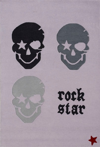 Rock STAR Baby Kinderteppich »RN2383-1«, rechteckig, handgearbeiteter Konturenschnitt, 80% Wollanteil, Motiv Totenkopf