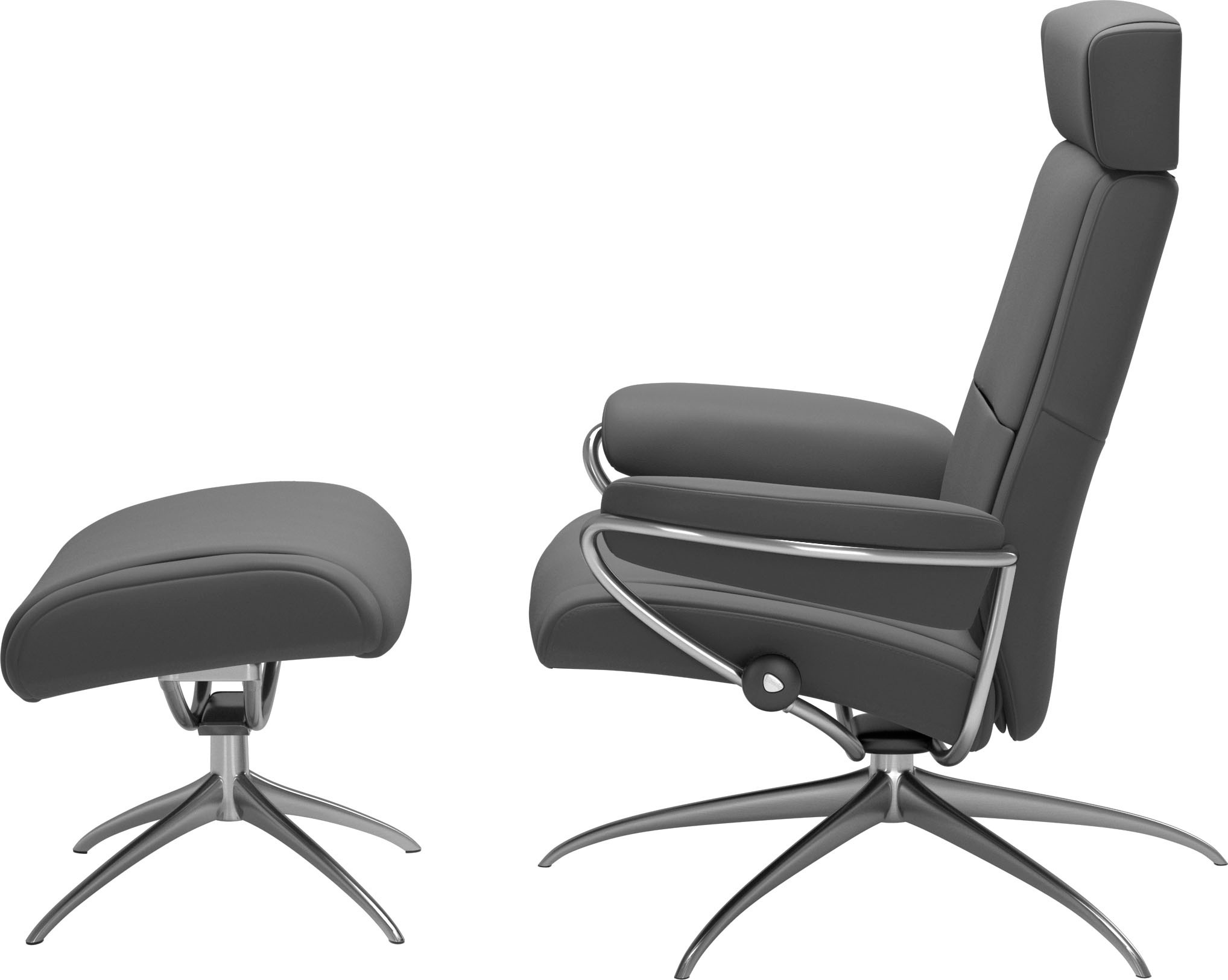 Stressless® Relaxsessel »Paris«, (Set, Relaxsessel mit Hocker), mit Hocker, Low Back mit Kopfstütze, mit Star Base, Gestell Chrom