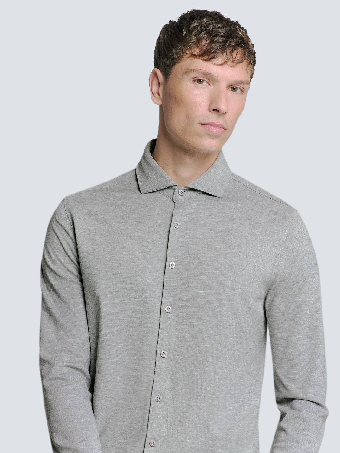 NO EXCESS Langarmhemd »No Excess Jersey Stretch Mélange Hemd«