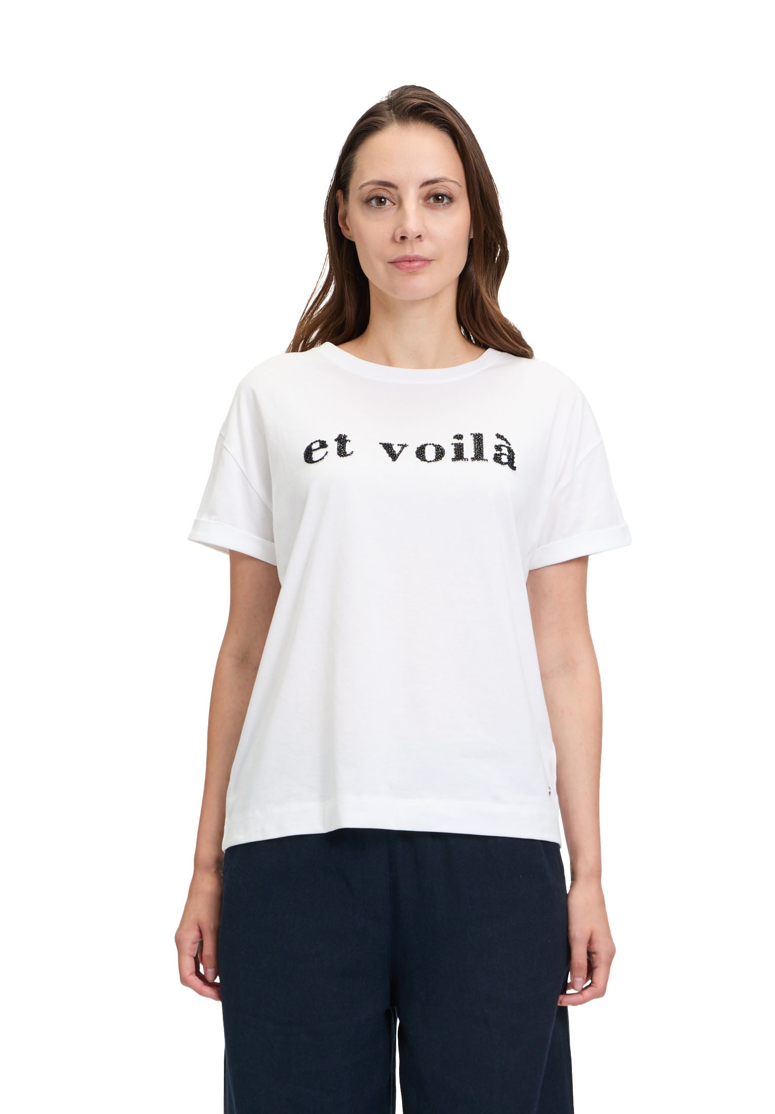 Betty&Co Kurzarmshirt "Damen Casual-Shirt mit Stickerei" 1 Stk. tlg. Strass günstig online kaufen