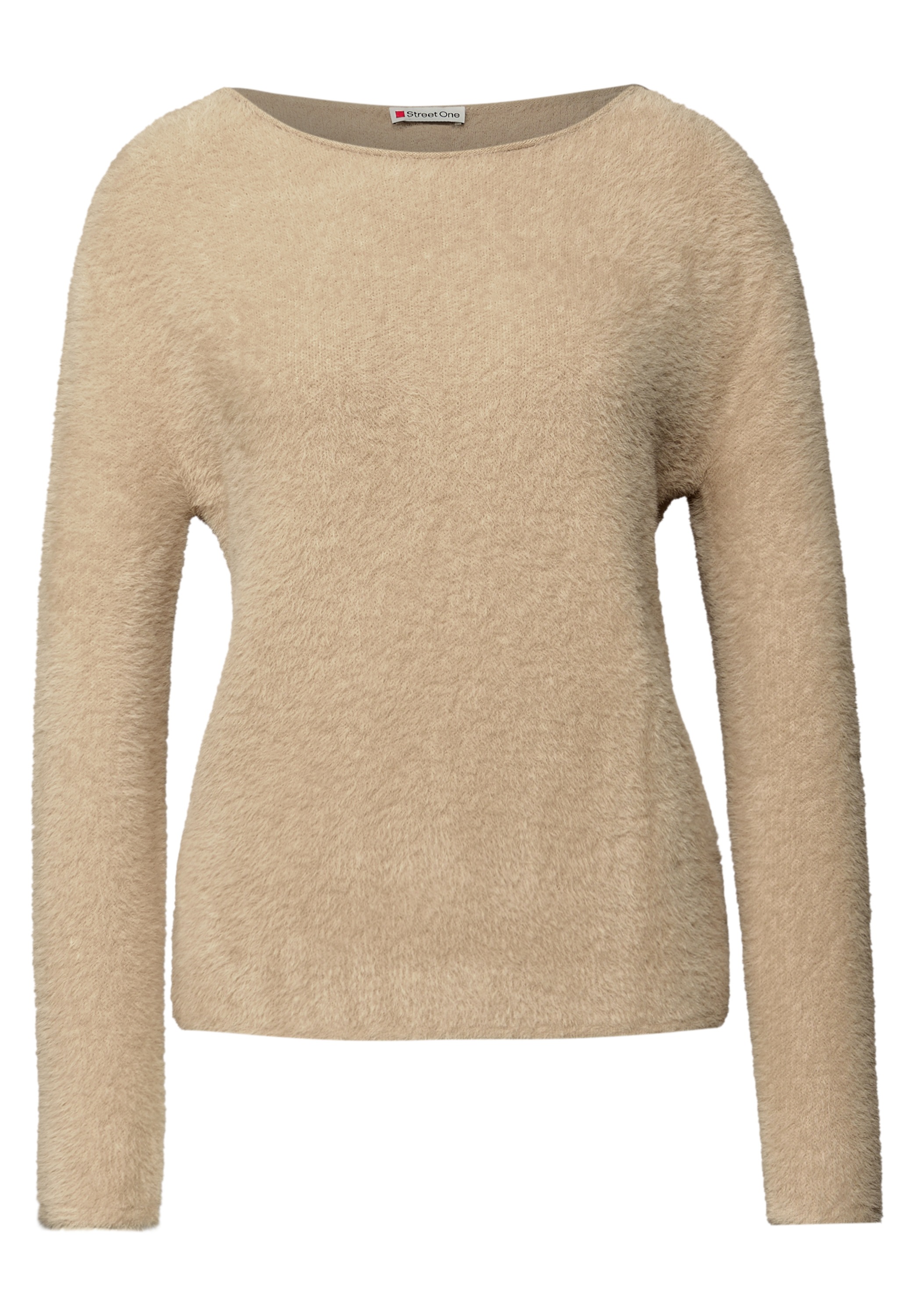 Strickpullover STREET ONE, Damen, Gr. 46, sanded beige, Stoff, 78% Polyamid, 12% Polyacryl, 10% Baumwolle, unifarben, normal normal, U-Boot-Ausschnitt, abgesteppt, Pullover Strickpullover, Grobstrick 3
