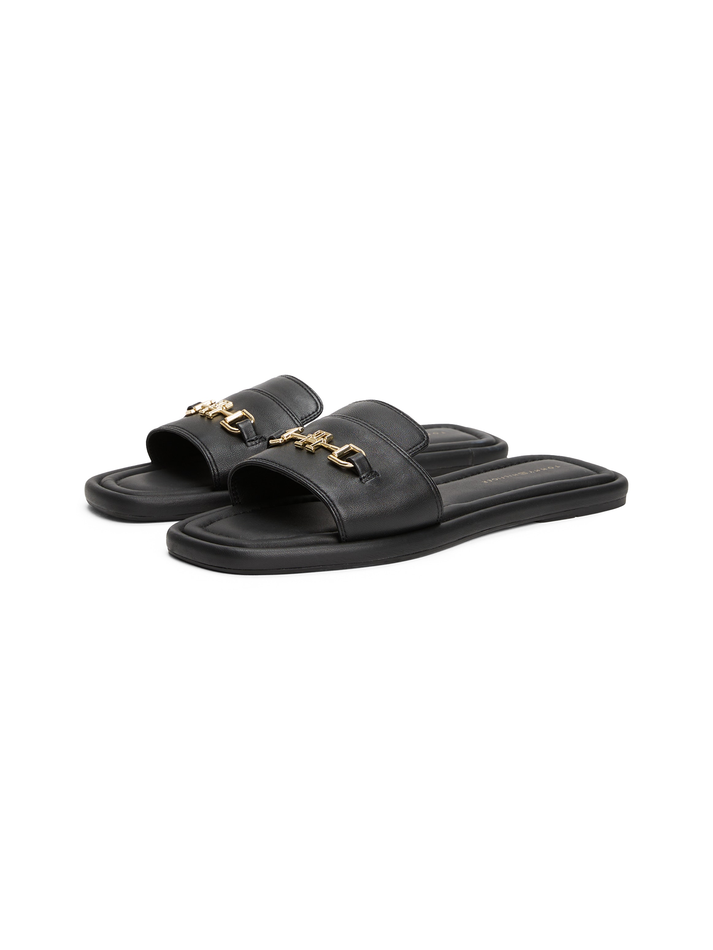 Tommy Hilfiger Pantolette »LEATHER HORSEBIT MULE«, Flats, Sommerschuh, Bequemschuh mit goldfarbener Zierspange